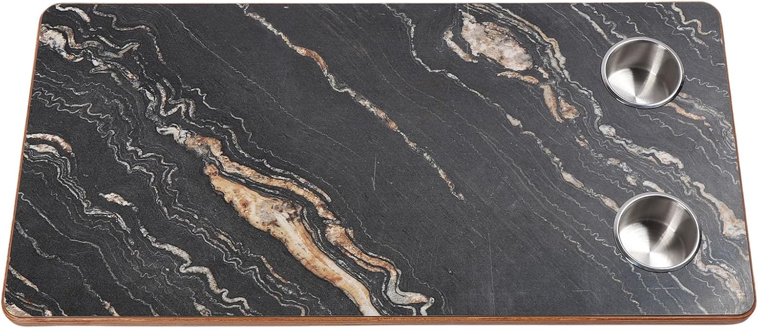 RV Table Top Solid Wood Boat Desktop Panel with Stainless Steel Cup Holders for Camping Vehicle Trailer Motorhome Yacht