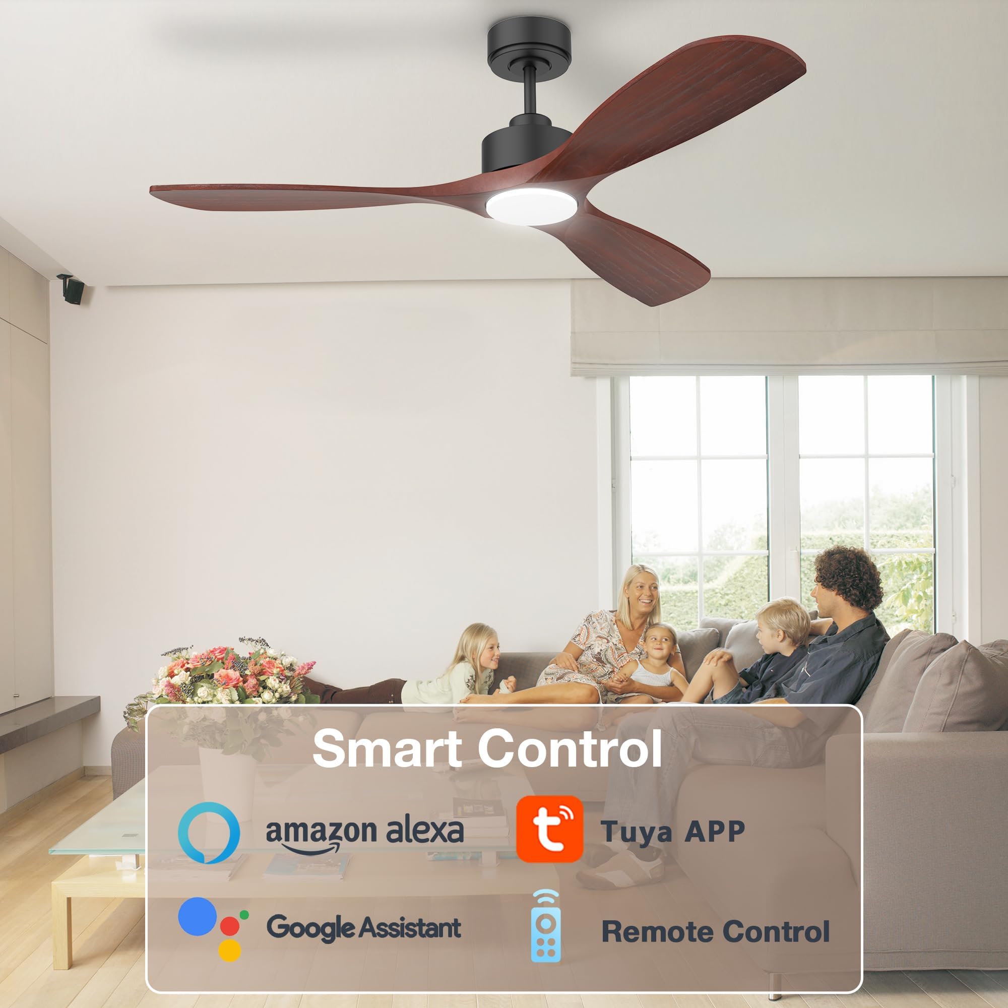 52 Wood Smart Ceiling Fans with Lights Remote Quiet DC Motor Outdoor Indoor Ceiling Fan Voice Control via — view 2