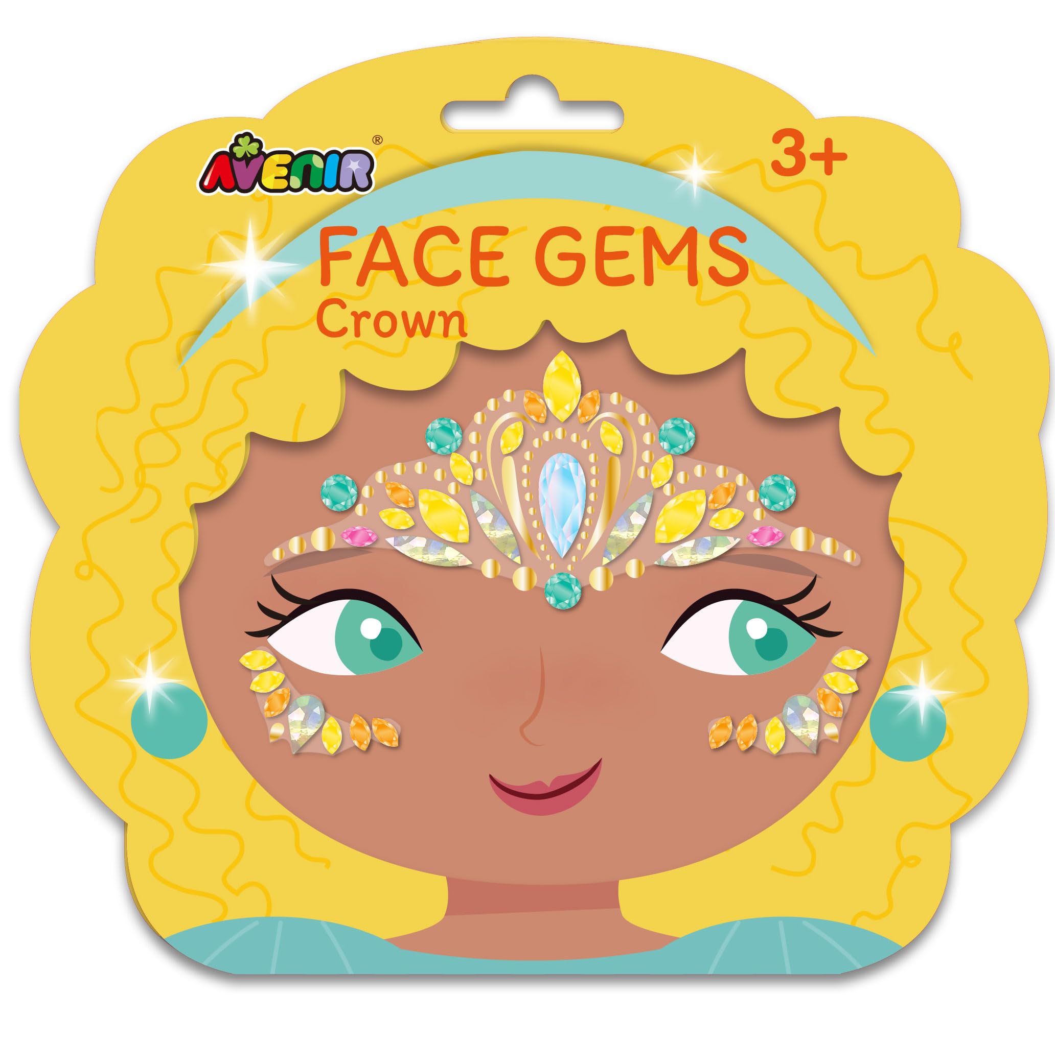 Avenir Crown Face Gems, Hypoallergenic Stickers for the Body and Face, Safe, Easy to Apply, For Sleepovers, Parties, Self Adhesive Stick on Gems for Crafts, Face Decorations For Children 3+