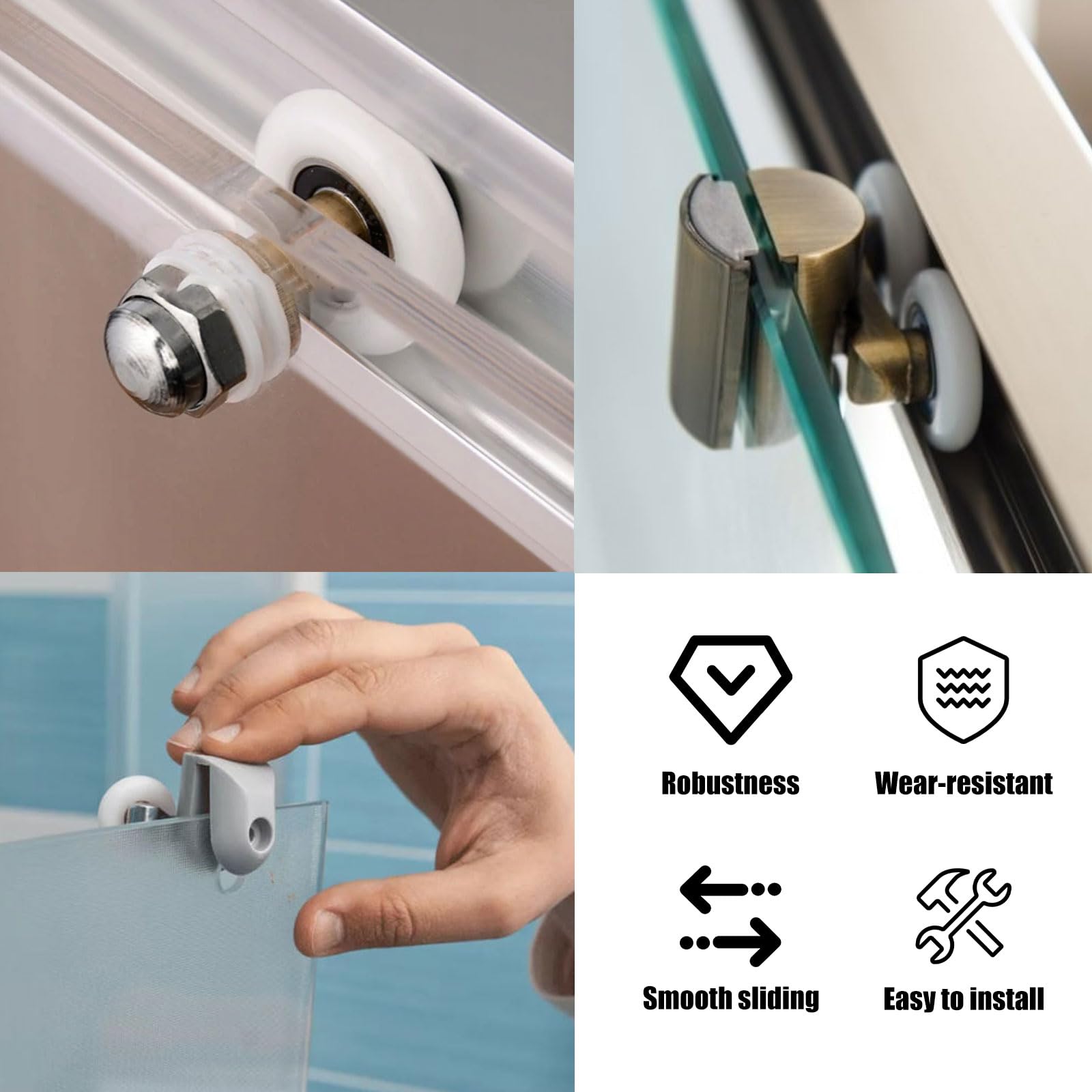 Roues à Roulettes De Rechange Pour Porte De Douche - Blanc Acier Inoxydable - Neuf
