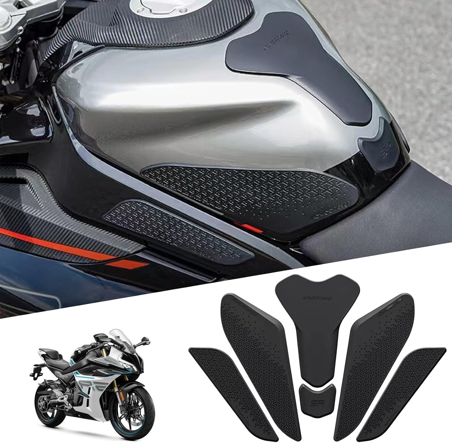 Motorcycle Side Fuel Tank Pad Protector Stickers Decal Gas Knee Grip Traction Pad Tankpad Compatible with CFMOTO CF-Moto 450SR-S 450srs Powersports Gas Oil Fuel Tank Protectors for Motorcycle