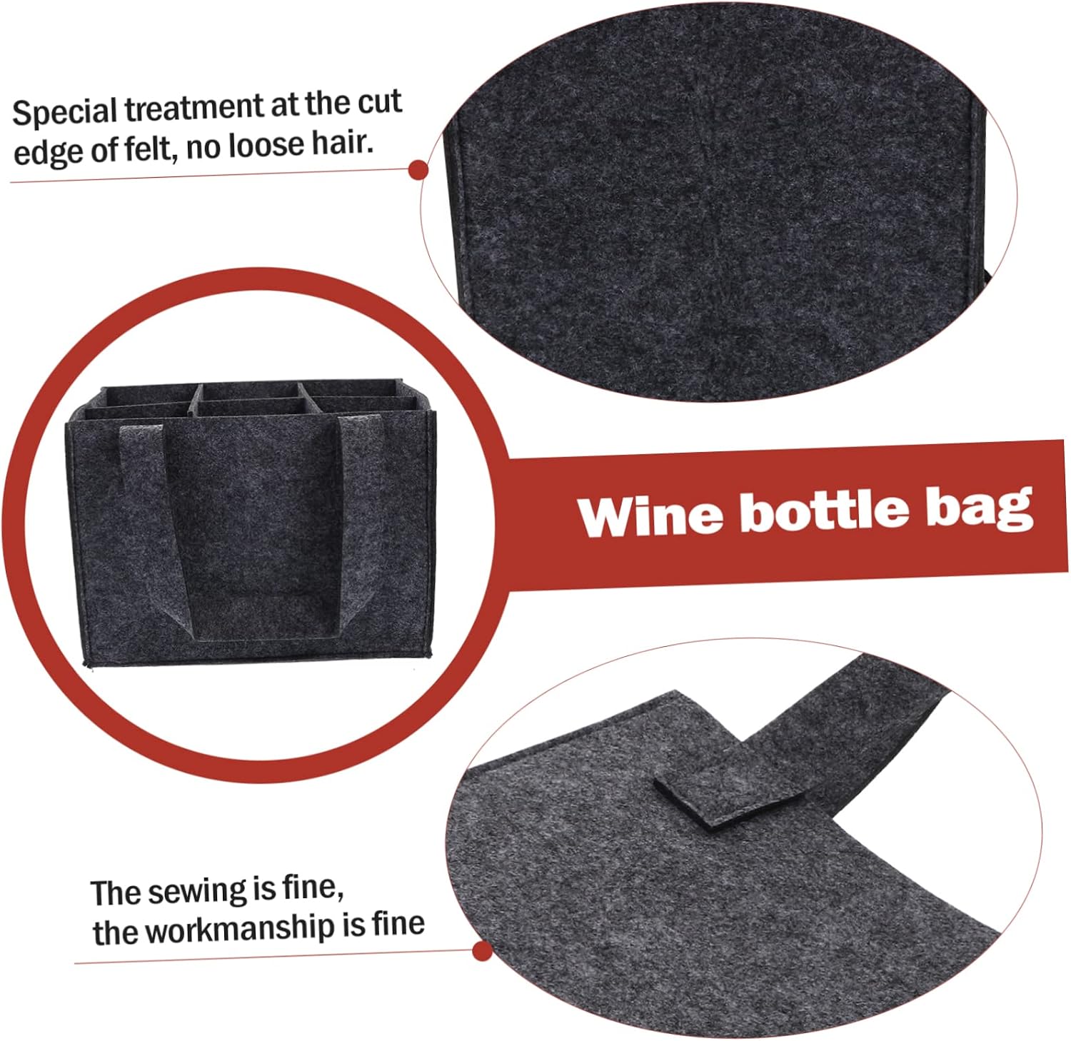 Felt Wine Bottle Carrier Tote Bag Gray 6 Bottle Foldable