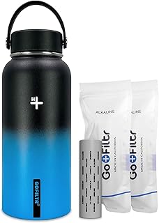 GOFILTR Alkaline 32oz. (950ml) Stainless Steel Water Bottle Hydration Kit - Wide Mouth Insulated Water Bottle With Handle...