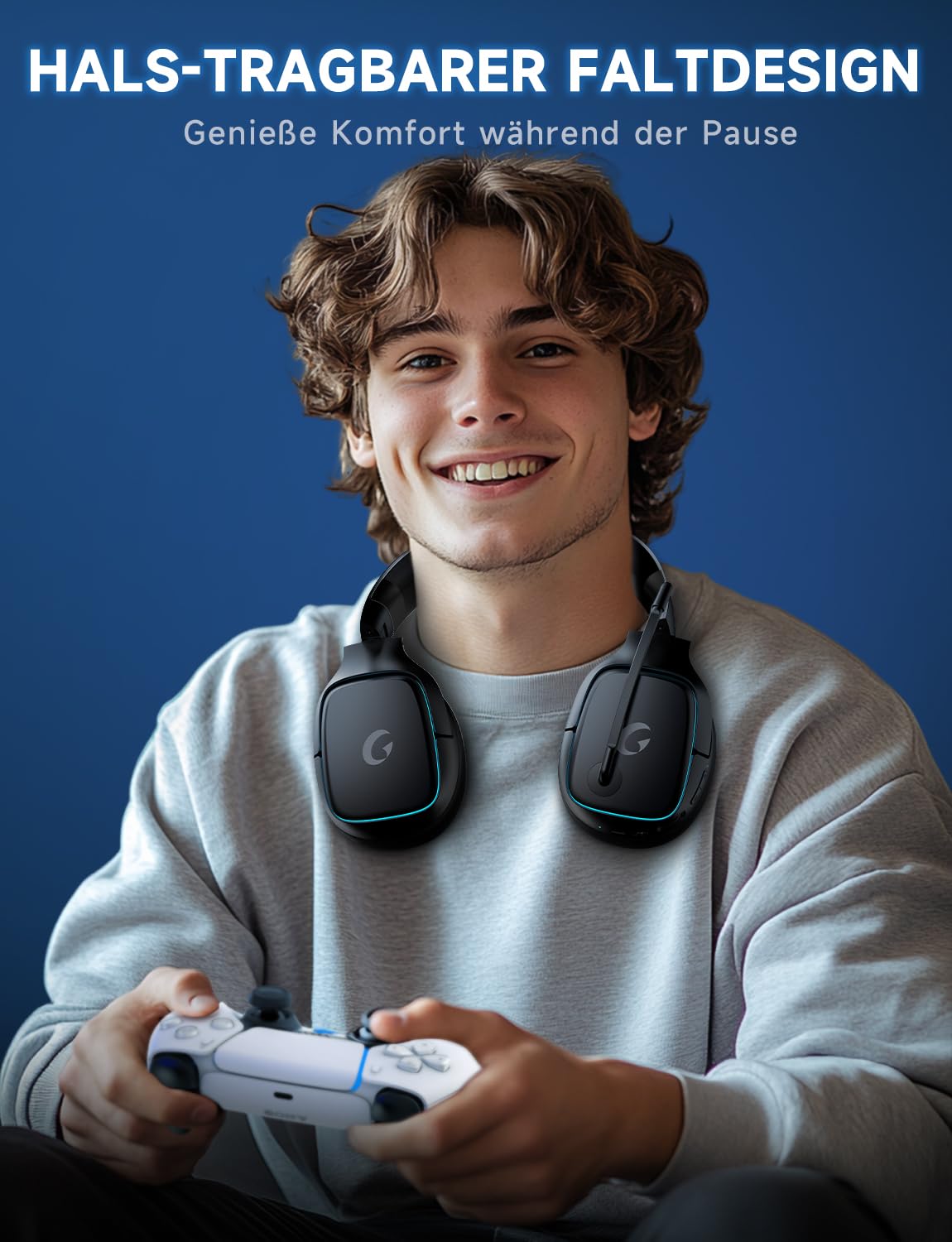 Gvyugke Wireless Gaming Headset für PC, PS5, PS4, Mac, Switch, PS5 Headset Kopfhörer Kabellos Bluetooth 5.3, 2.4GHz Wireless Headset mit Mikrofon, 7.1 Surround Sound, 70 Stunden, RGB Lichter