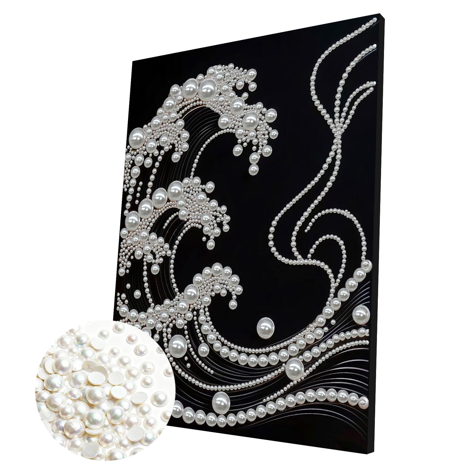 DIY Pearl 3D Painting Kit with Wooden Frame, 3D Plastic Pearl Gemstone Ocean Art Craft for Adults Beginners, Home Decor Housewarming Gift, Diamond Dots for Wall Decor(Big Waves)(30 * 40cm)