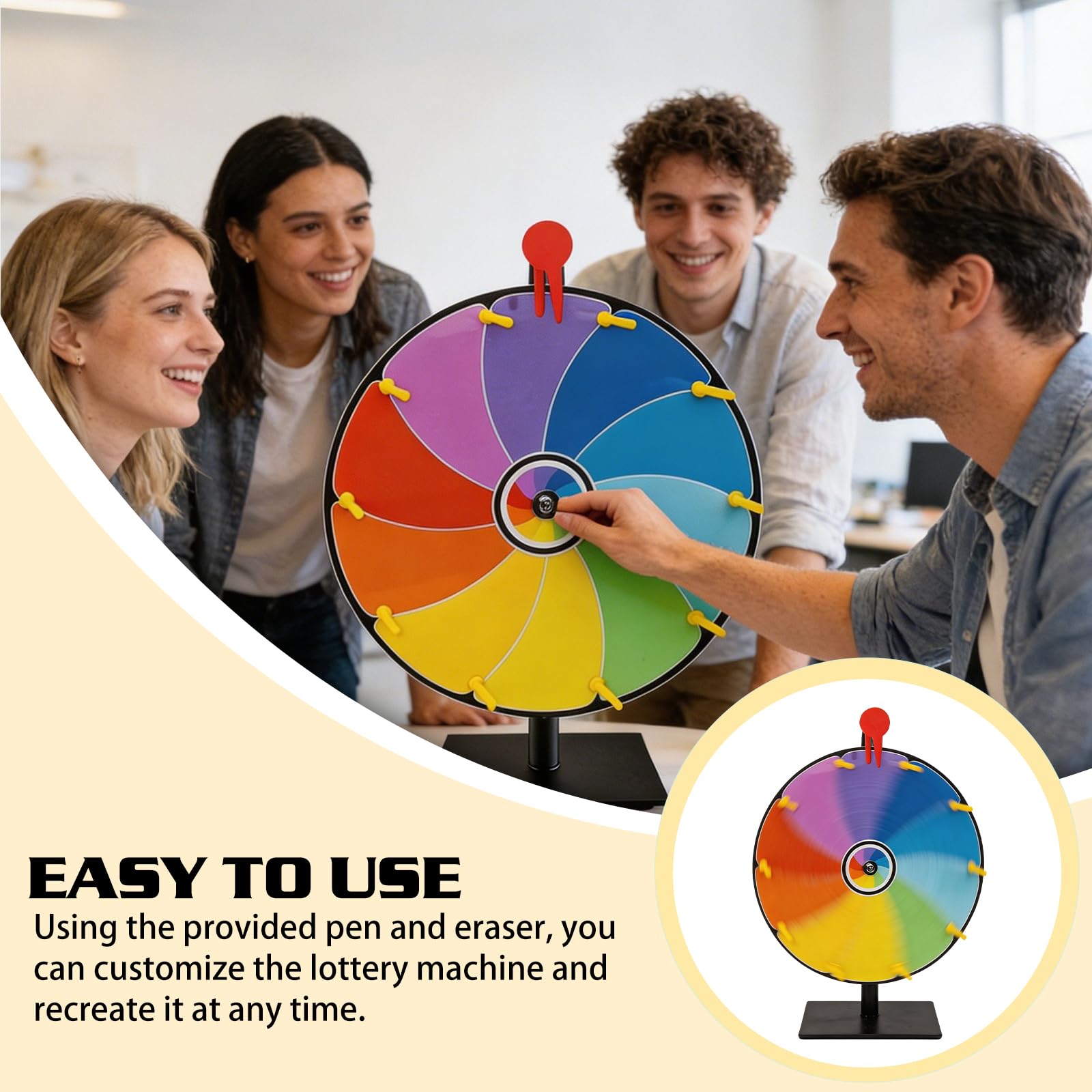 Roue porte-bonheur de 30 cm à tourner avec support, 10 emplacements pour personnaliser soi-même avec marqueur et gomme, roue porte-bonheur de table, roulette de bonheur pour promotion, événement et
