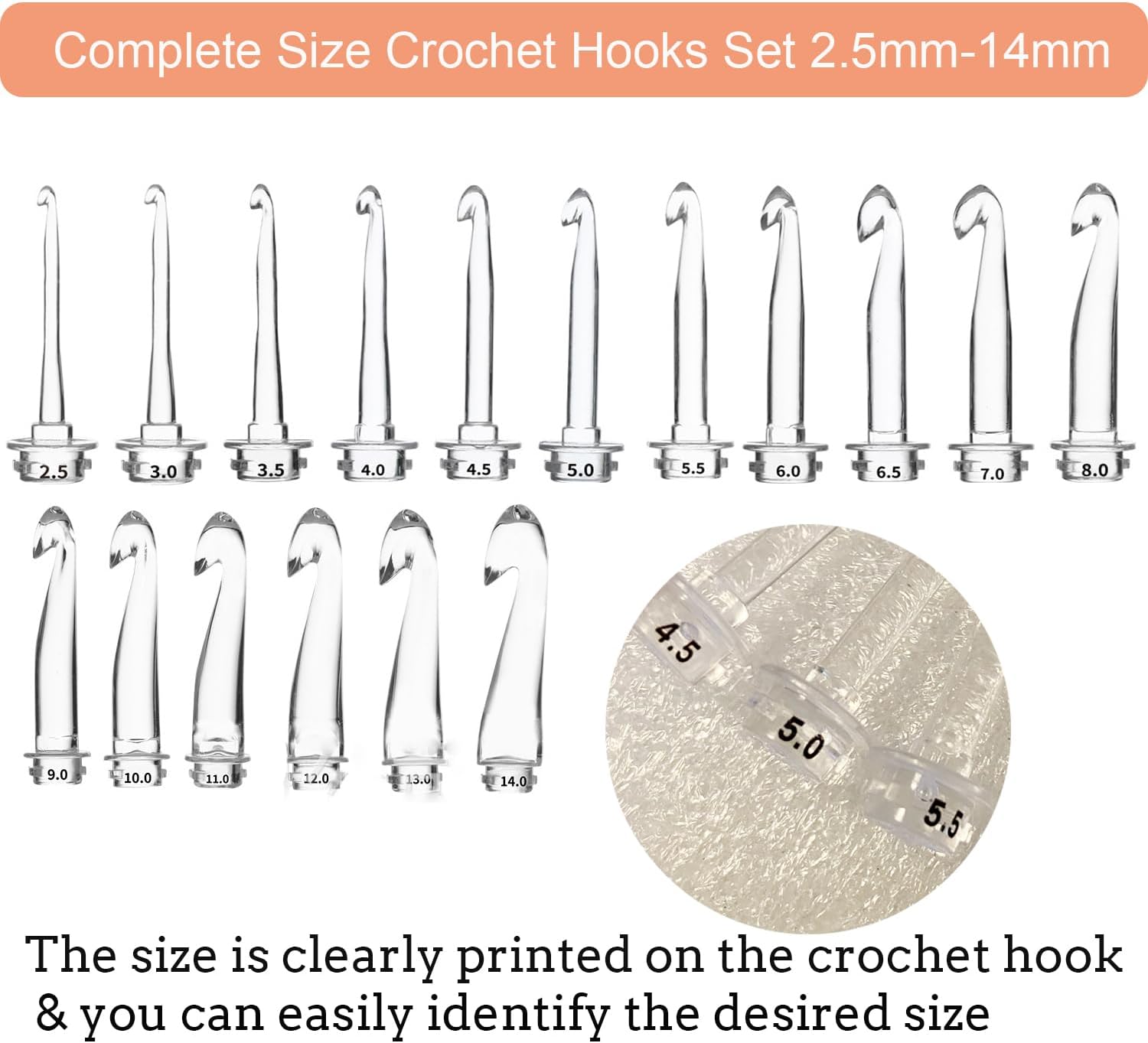 Mdoker 17 Sizes Counting Light Up Crochet Hooks Set 2.50~14.0mm, Lighted Crochet Hooks for Stitch & Row Counting