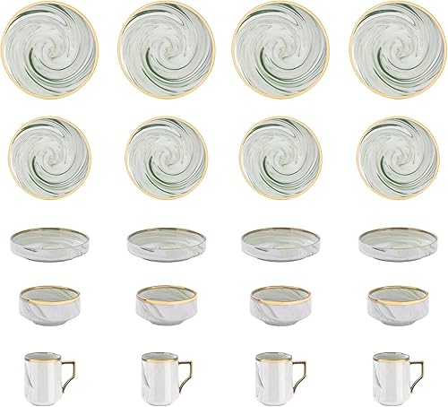 Miniatura 4 de Fine China Artisan - Juego de vajilla de 20 piezas, color verde con oro