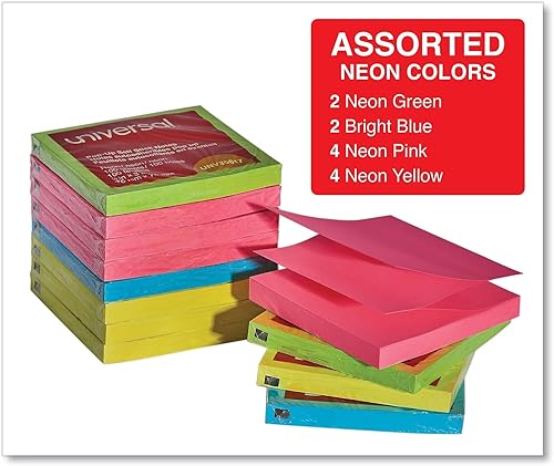 Miniatura 4 de Universal Bloc de notas autoadhesivas plegables con abanico, 3 x 3 pulgadas, colores neón surtidos, 100 hojasbloc, 12 blocs por paquete