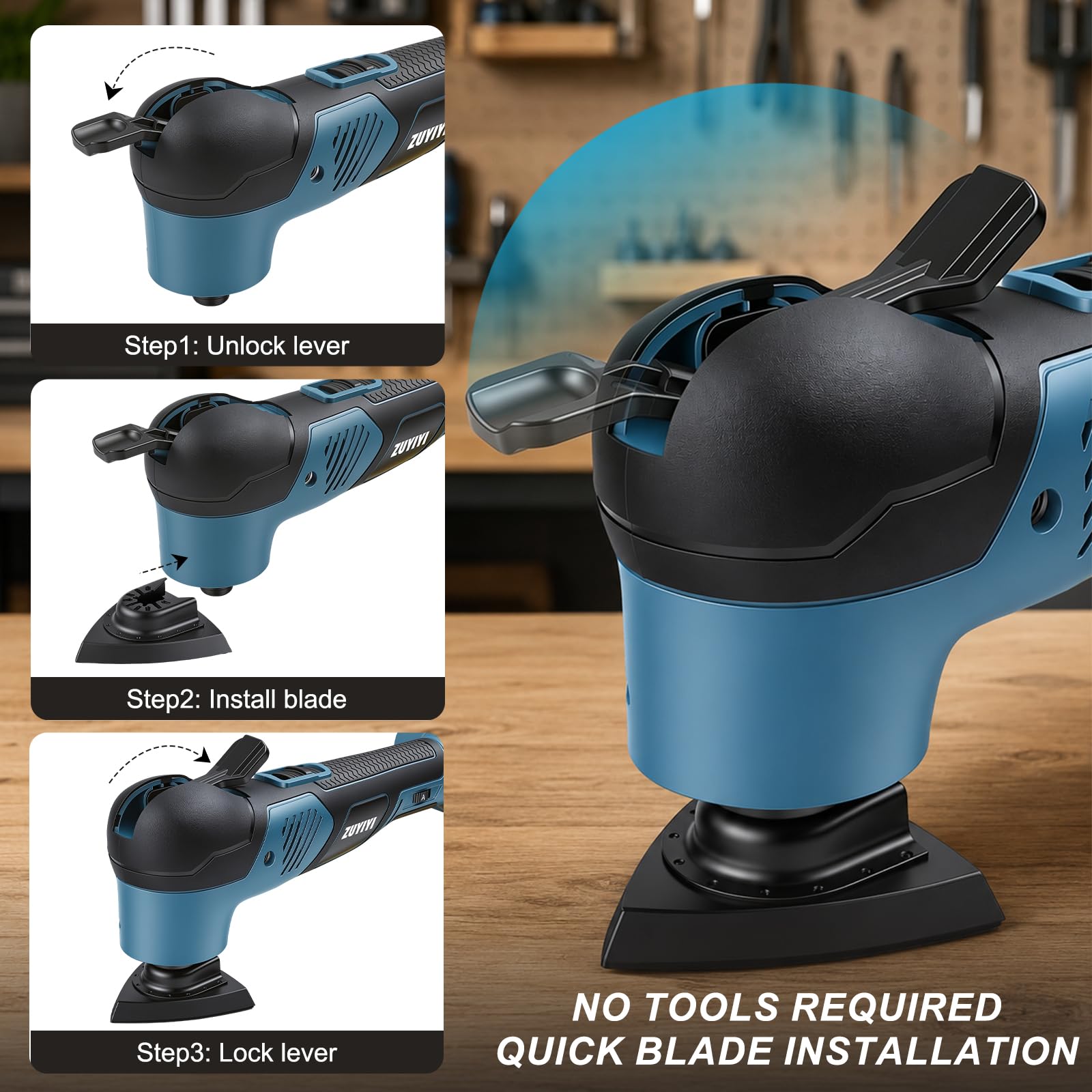 Multiherramienta oscilante inalámbrica para batería de 18 V (no incluida), reemplazo de bloqueo rápido, 37 accesorios para raspar, lijar, cortar madera