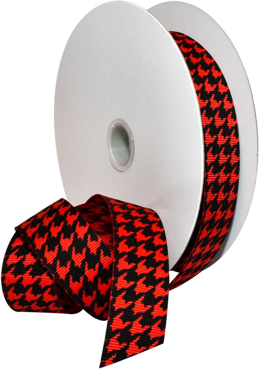 Morex Ribbon 7509.38/25-613 Hounds Tooth Grosgrain Ribbon, 1-1/2-Inch by 25-Yard, Black