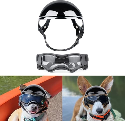 Casco para perro y gafas para perros de raza pequeña, protección UV, casco con agujero para las orejas, casco para perro con gafas, juego de 2 disponible en Yaxa Colombia