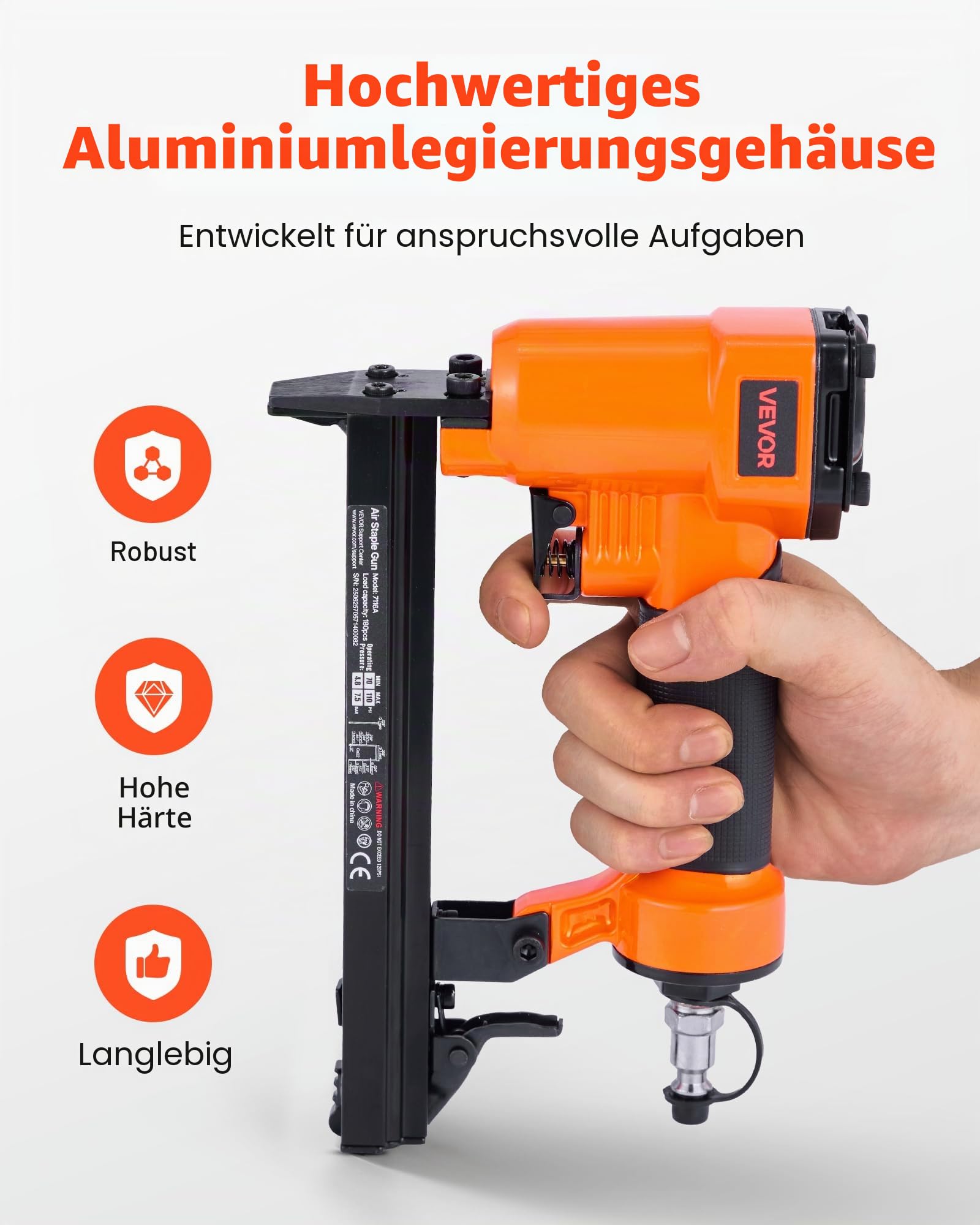 VEVOR Druckluftnagler, Drucklufttacker für Feindrahtklammern der Serie 71, 9,1 mm Krone, 4–16 mm Länge, 70–110 PSI, Druckluft Nagelpistole für Holzarbeiten, Polsterarbeiten, Heimwerkerprojekte