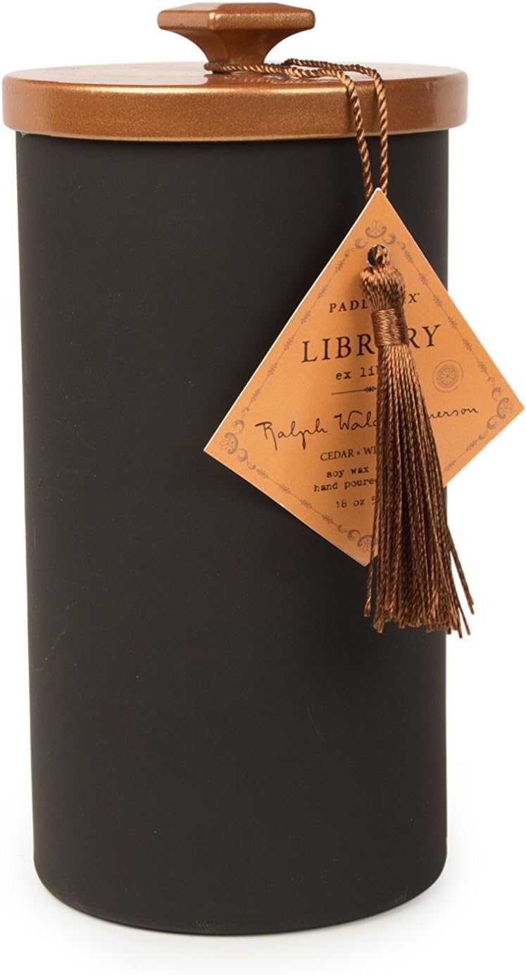 PaddywaxLibrary Collection Ralph Waldo Emerson Scented Soy Wax Candle, 16-Ounce, Cedar & Wild Fern