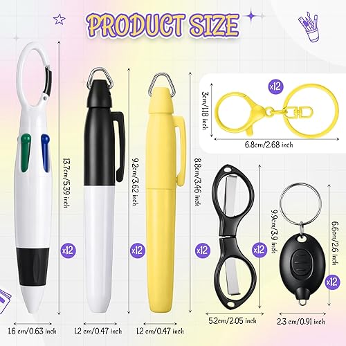 Vista 2 de Glenmal Juego de 72 mini rotuladores para enfermeras con mini tijeras, resaltador, bolígrafo de neón retráctil, llavero, clip, linterna, llavero