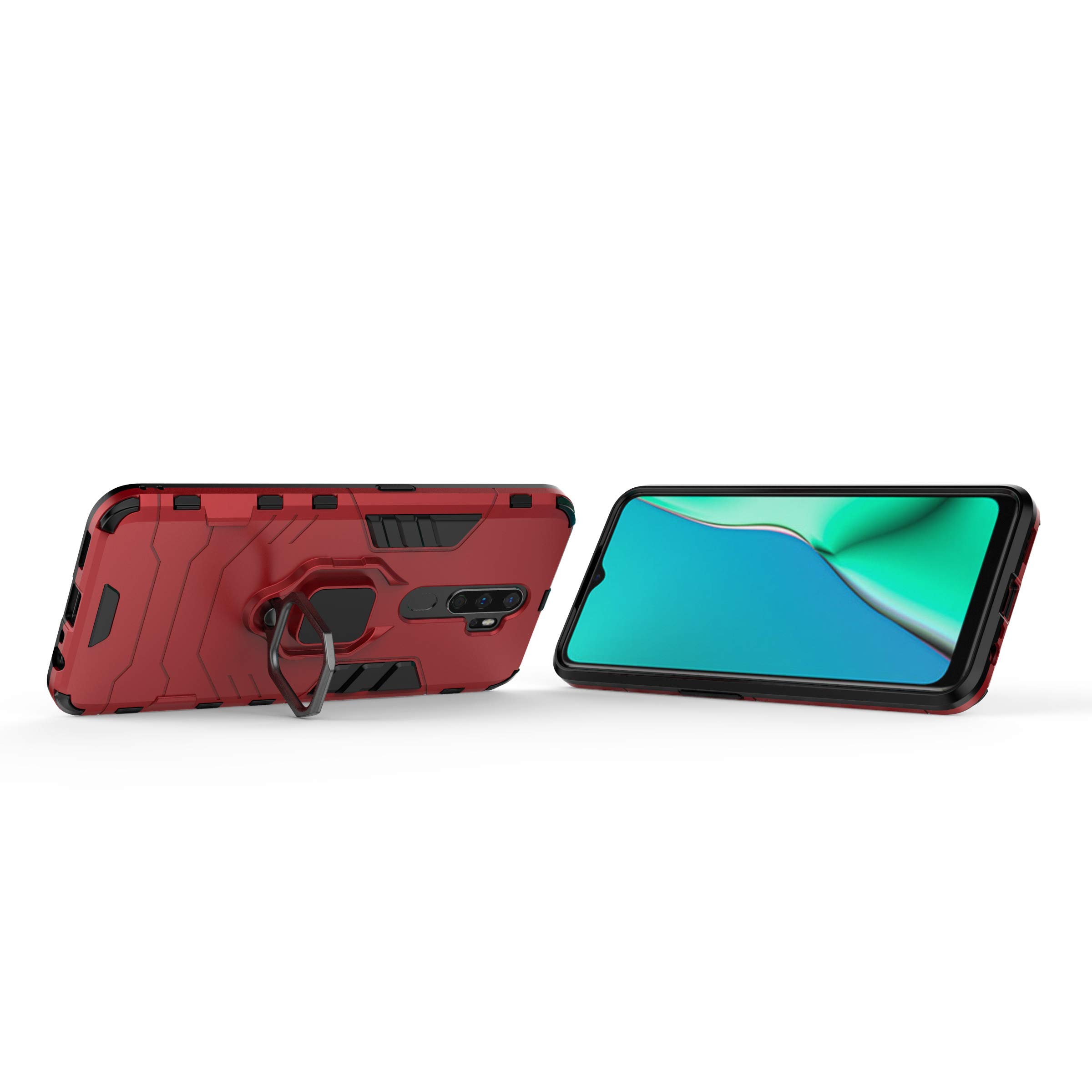 TANYO Custodia Per Oppo A9 2020/A5 2020 – Doppio Strato TPU+PC, Bumper Antiurto, Supporto Anello 360° E Magnetico Per Auto (Rosso)