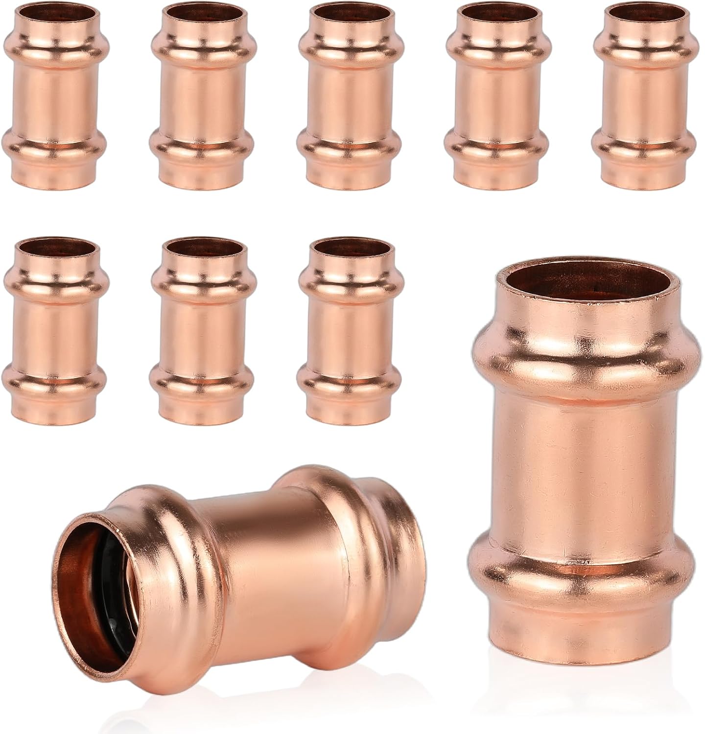 (Pack of 10) GUOFIS Copper Press Coupling Fittings,3/4 Inch x 3/4 Inch Copper Press Fit Coupler(NO Stop)(PRESS026)