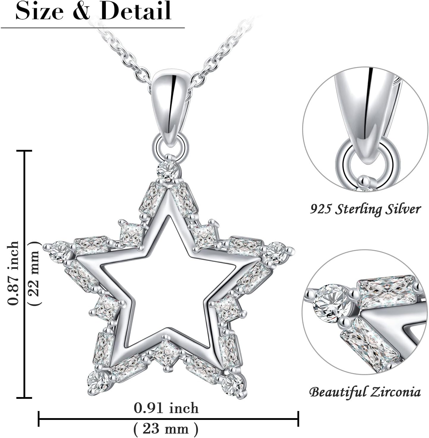 YinShan 925 sterling Silver Cubic Zirconia Star/Snowflake/Teardrop Pendant Necklace for Women - Image 7