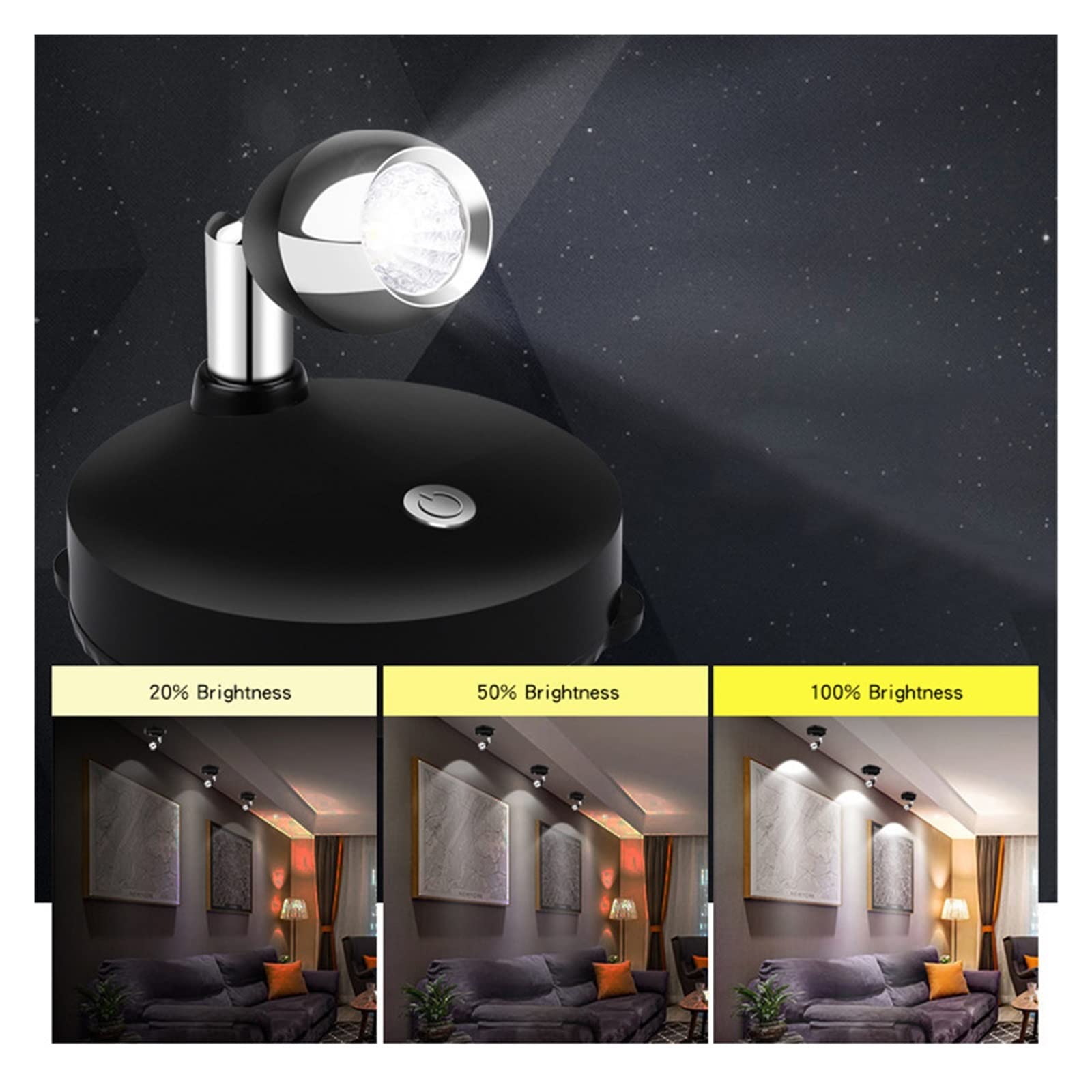 Oświetlenie obrazu, Zasilanie bateryjne Reflektory Lampa RGB Timer Możliwość przyciemniania sufitu LED Bezprzewodowe lampki nocne Kij na ścianie Światło punktowe Wystrój pokoju