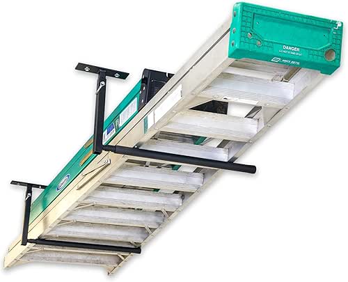 StoreYourBoard Adjustable Overhead Ladder Rack – Garage Organizer Ladder Shelf
