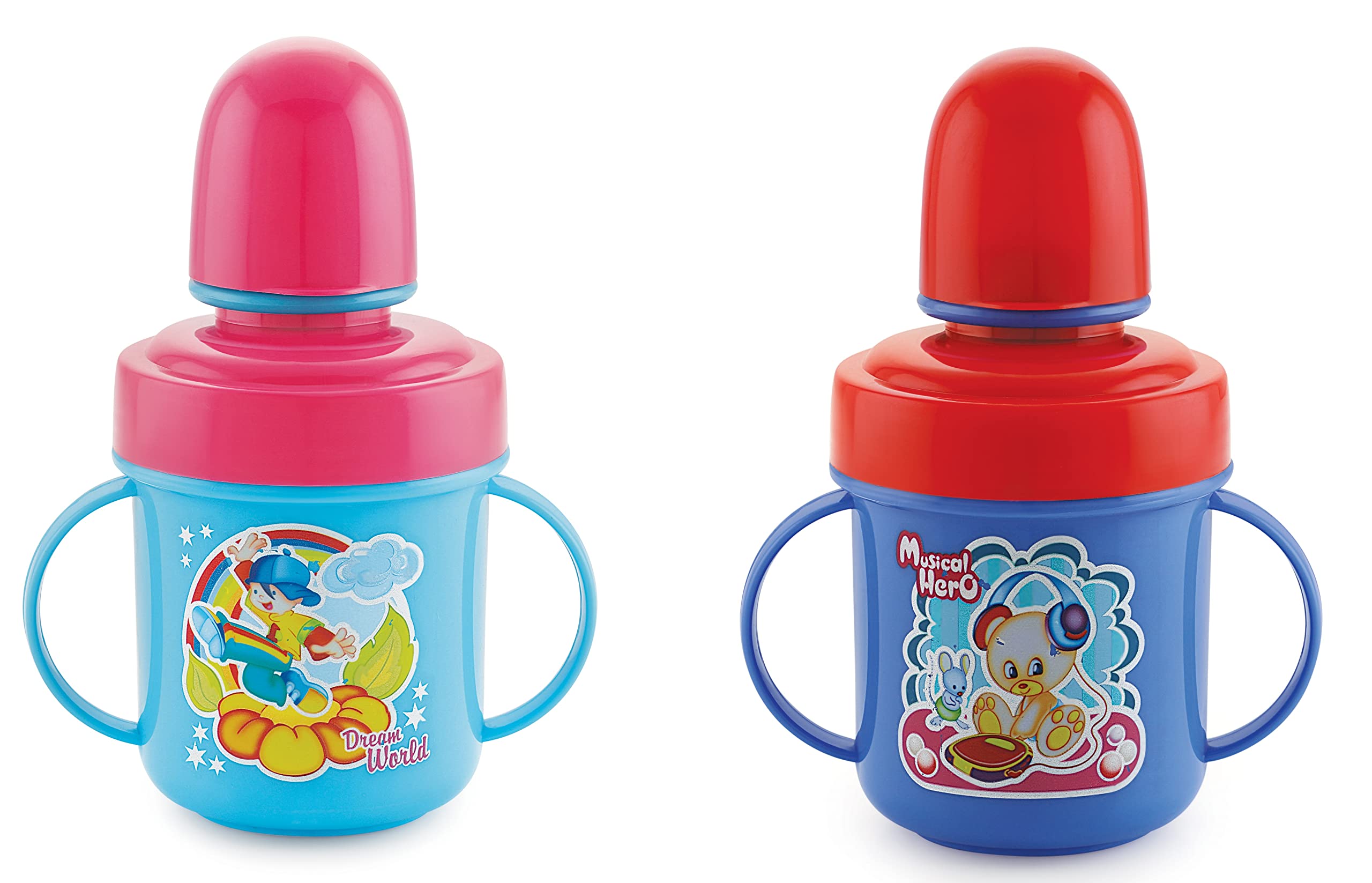 Nabhya Combo of 2 Stainless Steel Plastic Soft Nipple Sippy Cups for Baby Sipper Cup | Anti-Spill Sippy Cup | BPA Free | Plastic Sipper (Blue & SkyBlue)-image-49