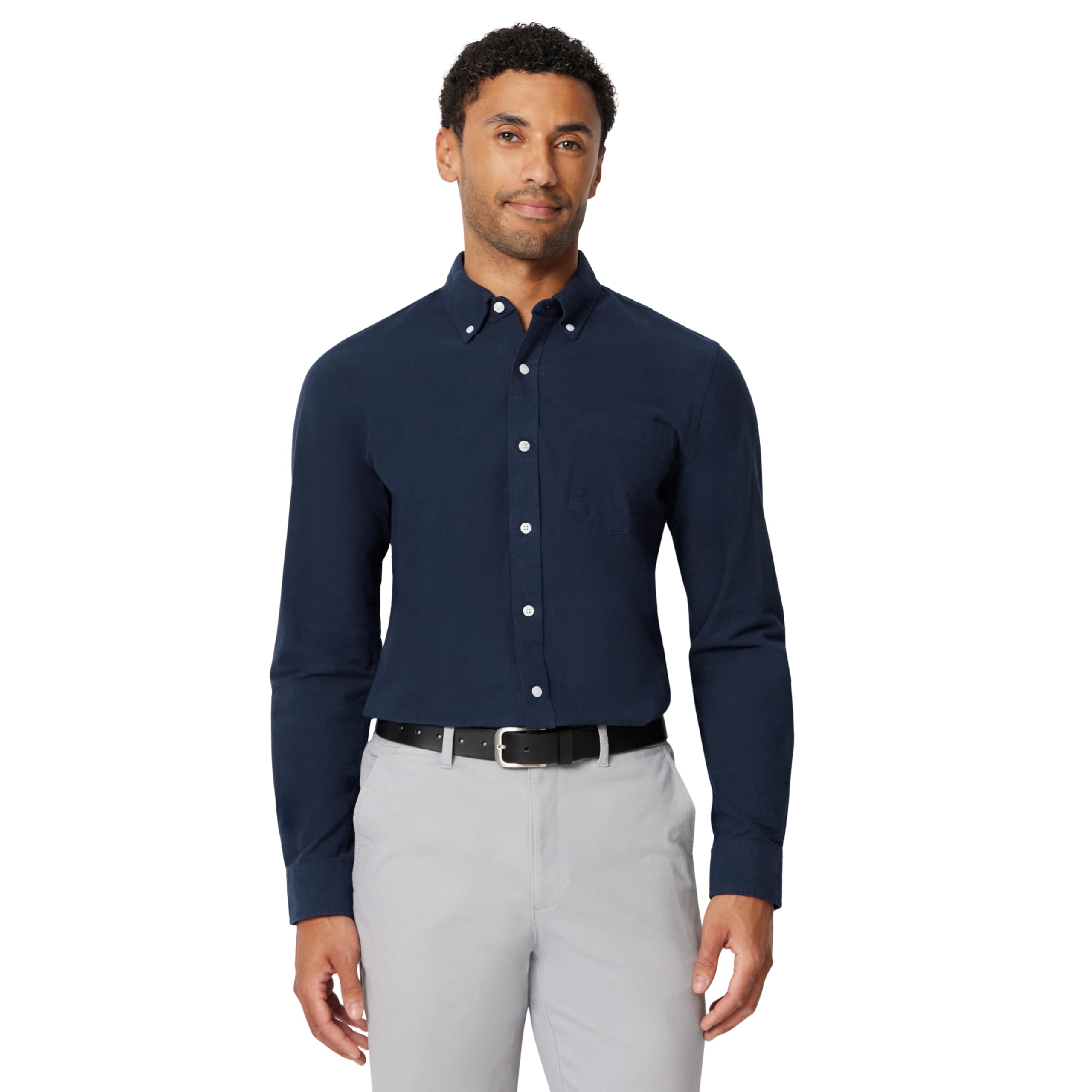 Amazon Essentials Men's Slim-Fit Long-Sleeve Dress Shirt, Button-Down Oxford with Pocket, Navy, X-Small