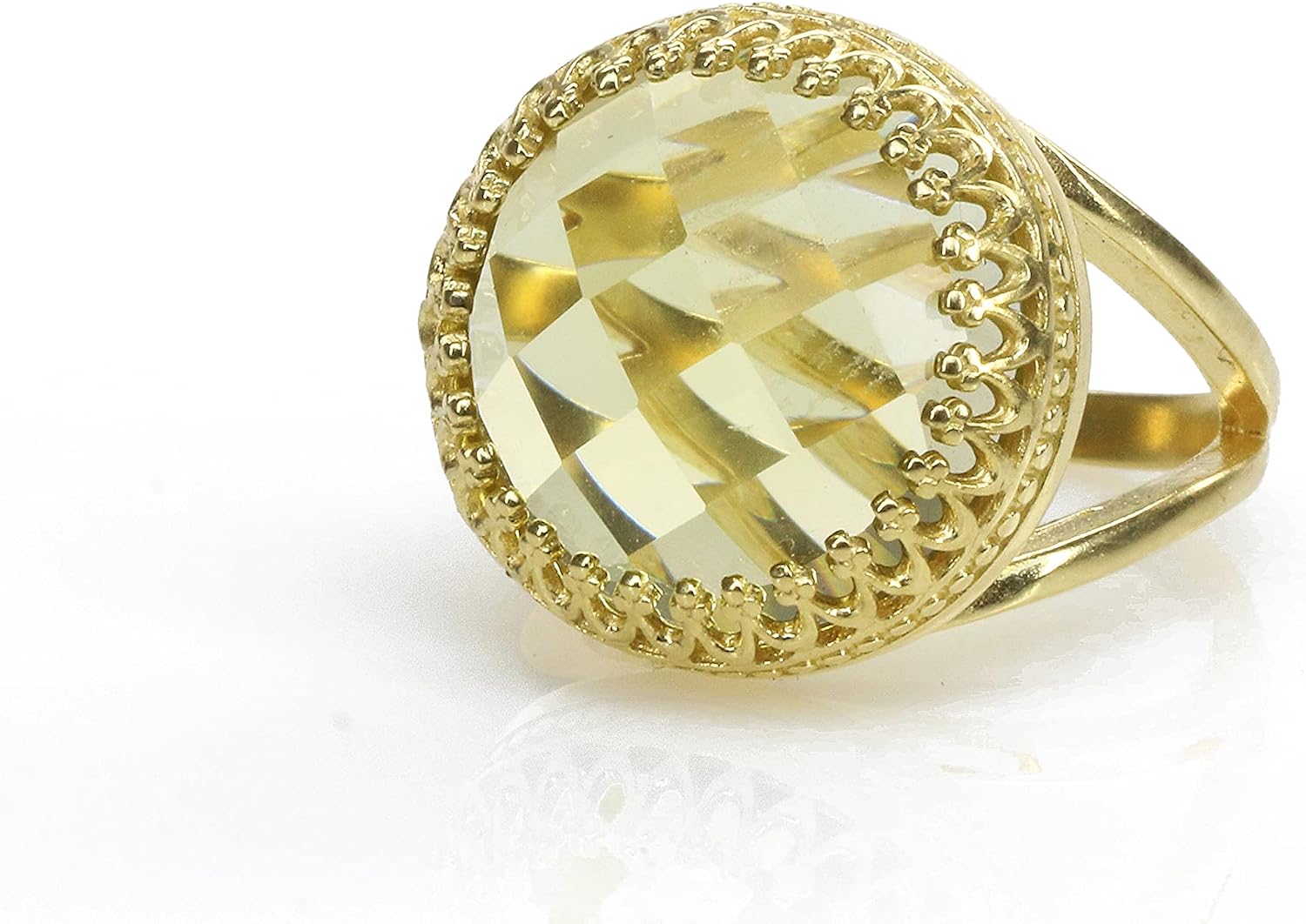 Artisan Lemon Quartz Ring - Faceted Gemstone Victorian Ring - Stylish Large Rings, Cocktail Rings, Party Rings, Everyday Rings - Handmade Jewelry for Women