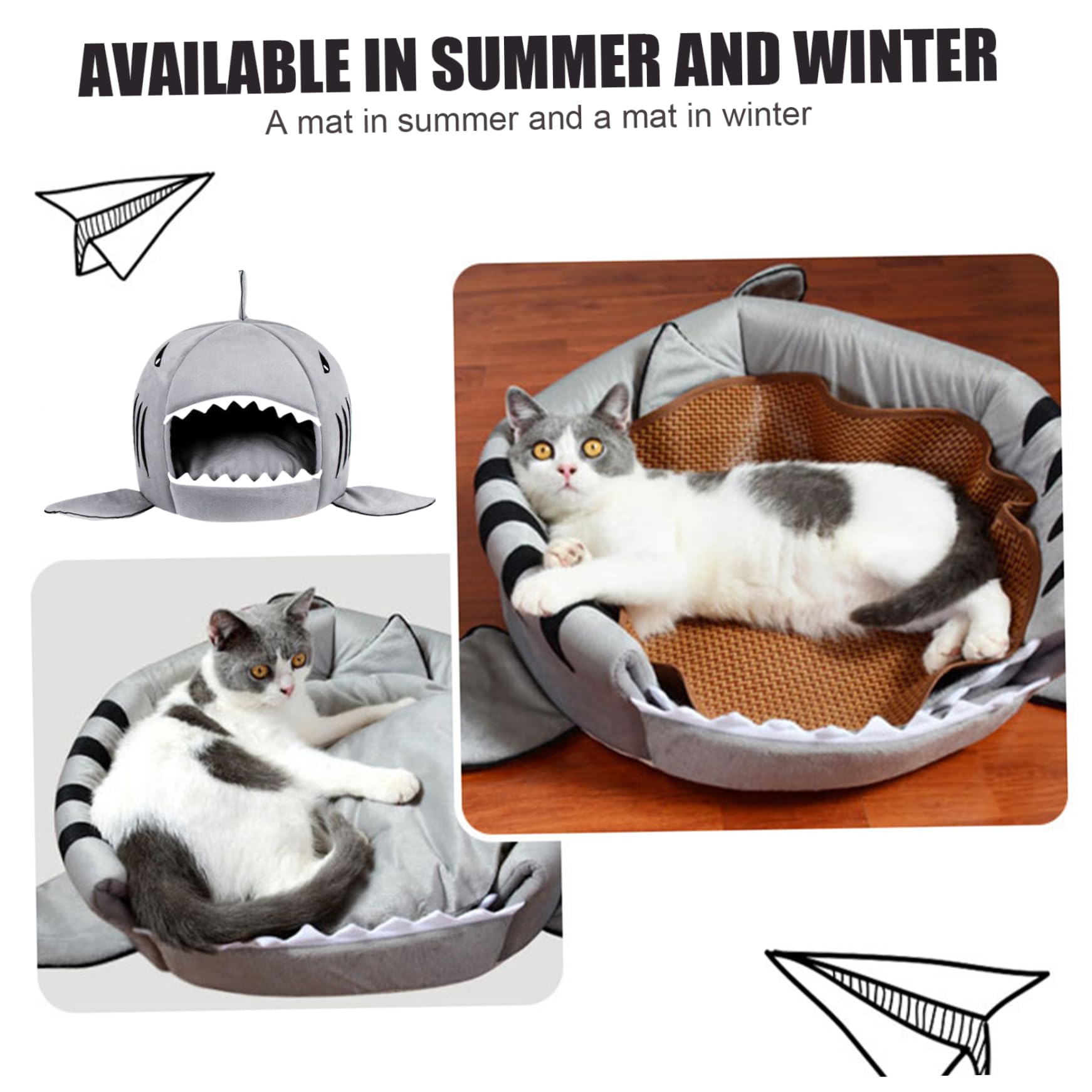 Cama para Cueva para Gatos con Forma de tiburón, 16, 5 x 16, 5 Pulgadas, Cama rellena de algodón con cojín extraíble, Nido cálido Antideslizante Resistente a los arañazos para Todas Las Estaciones