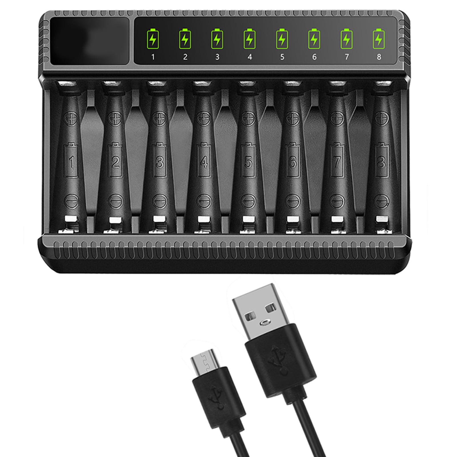 Amazon | 8 ベイ AA AAA 充電器 LCD USB C 高速充電 NiMH NiCD