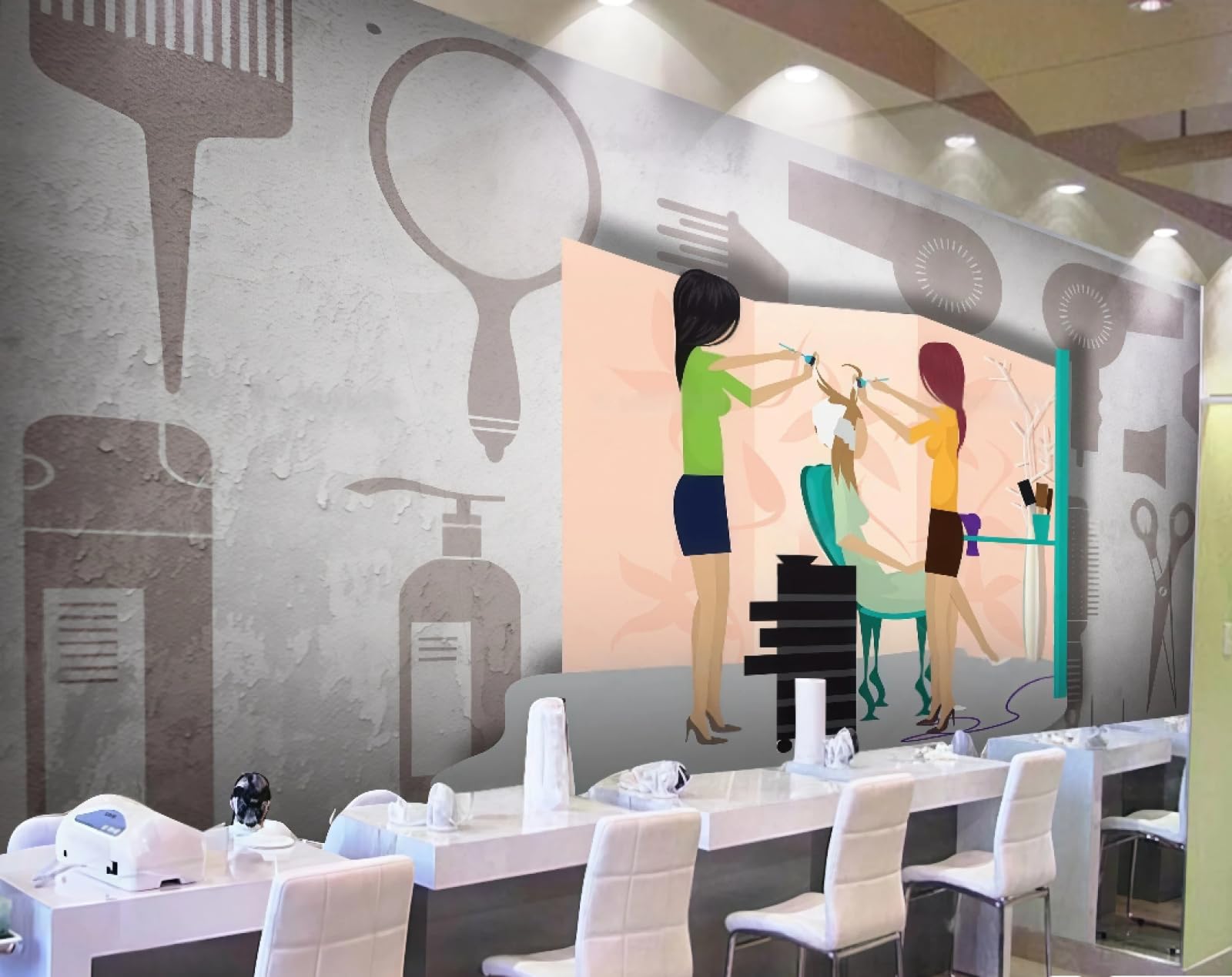 XDOUBAO Wallpaper Nostalgic Cement Wall Fashion Hand-Painted Barber Shop Shopping Mall Afternoon Tea Western Restaurant Background Wall Wallpaper Coffee Shop Mural,3D,300x210cm