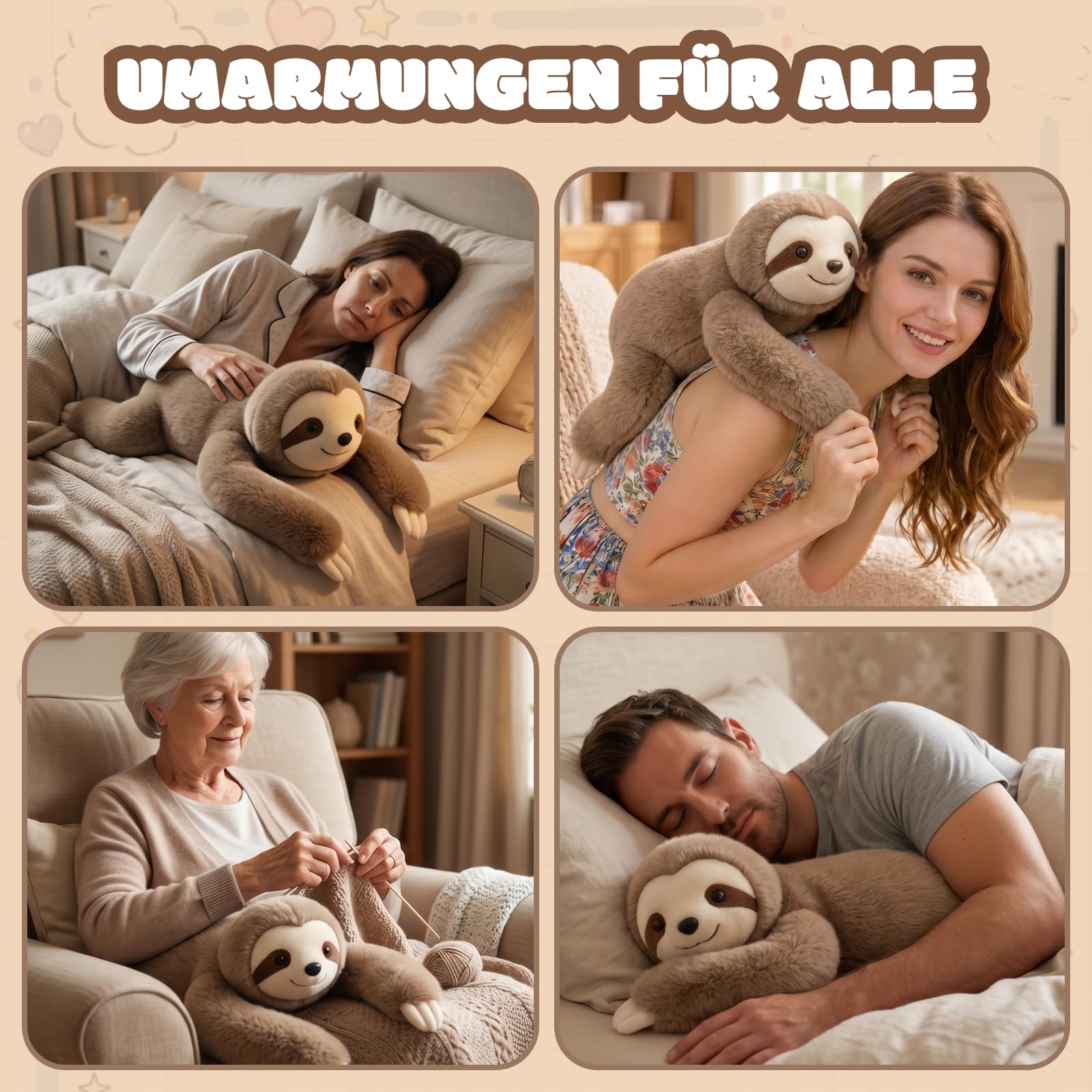 2.5Kg Faultier Gewichtetes Plüschtier Kuscheltier, kuscheliges Stofftier für Erwachsene Kinder, Weiches Plüschkissen für Umarmungsgefährte zur Angstlinderung und Schlafunterstützung (65cm)