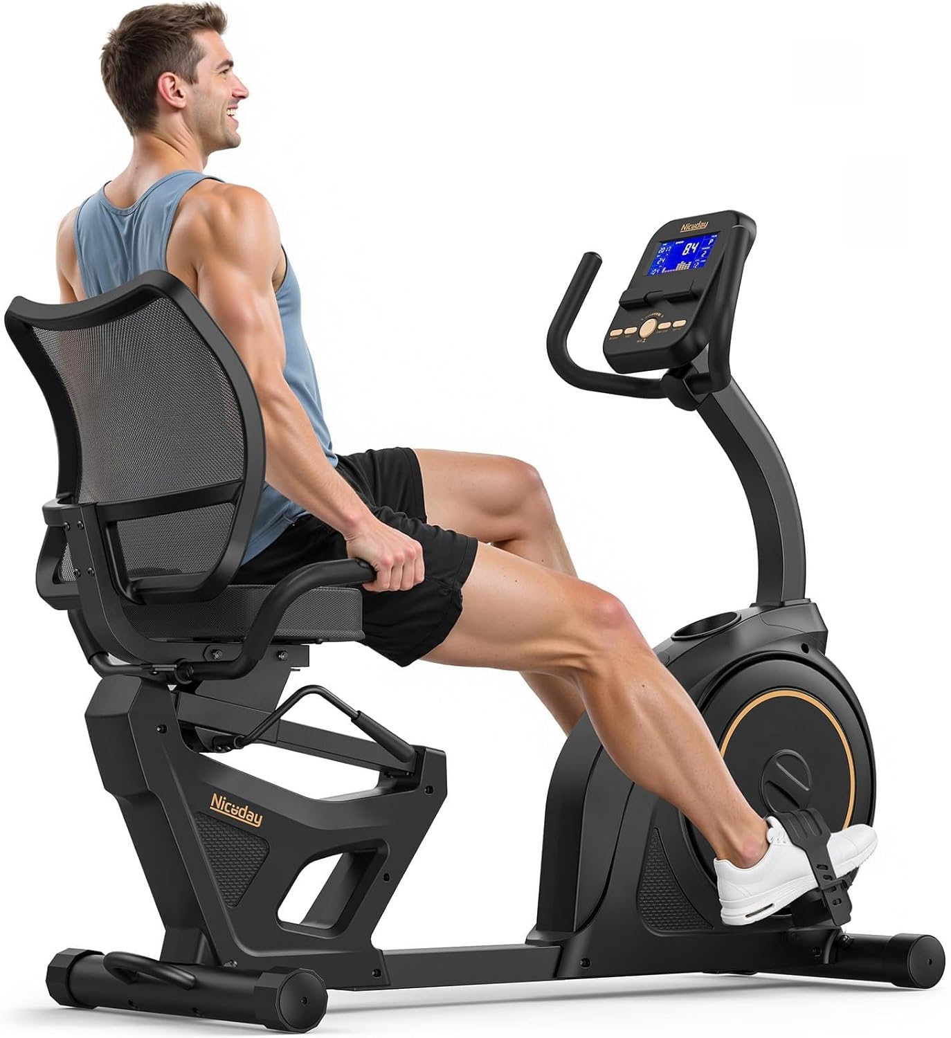 Niceday Recumbent Exercise Bike with 400LBS Weight Capacity, Magnetic Resistance, Smart App, LCD Monitor, Heart Rate Handle