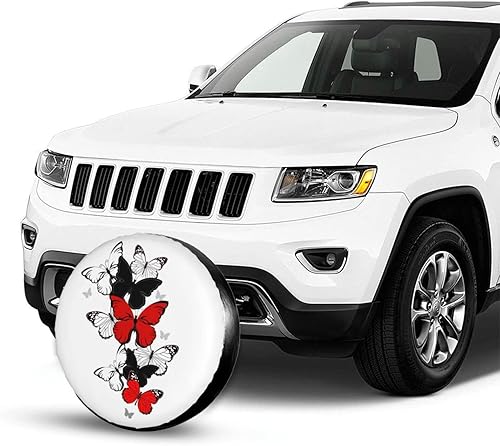 Miniatura 3 de Cubierta de neumático de repuesto con mariposas blancas y negras, a prueba de polvo, para remolque, caravana, arena, muchos vehículos, 15 pulgadas