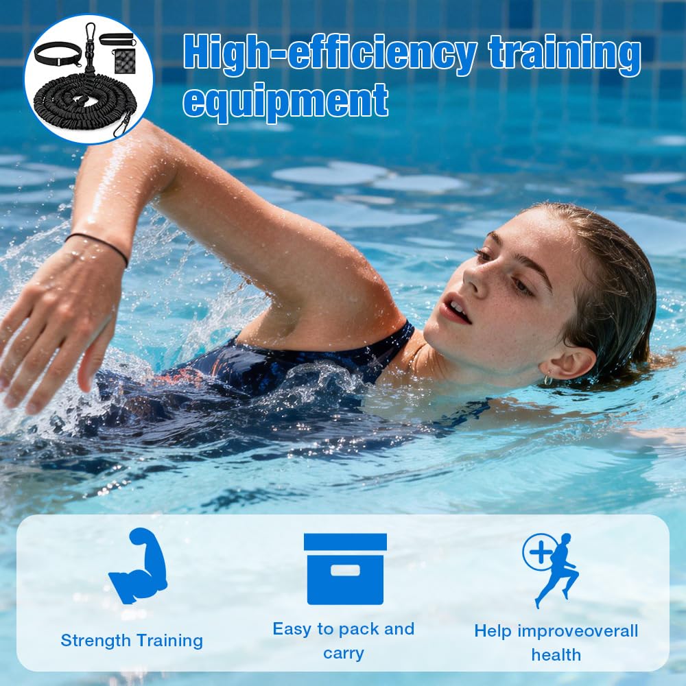 Schwimmgurt für Pool, 2.5-7.5M Einstellbare Schwimmgürtel, Schwimmtrainer mit Gurtband und Verstellbarem Gürtel, Schwimmgürtel Erwachsene Geeignet für Anfänger und Profis fü das Schwimmtraining