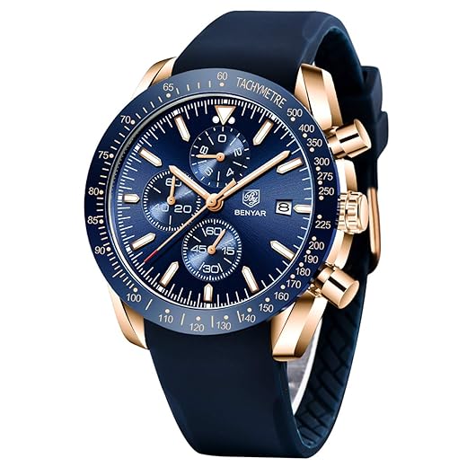 BENYAR Relógios masculinos de quartzo, cronógrafo, negócios, marca de luxo, à prova d'água, relógios de pulso modernos de couro marrom para homens