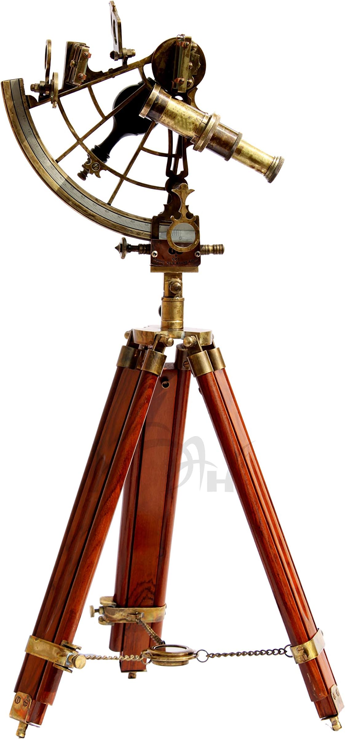 MAH 8'' Brass Handmade Ship Sextant with Wooden Stand Item for Office and Home Decorations, Unique Gift for Father, Brother, Boyfriend, Husband and Any navigational or Nautical
