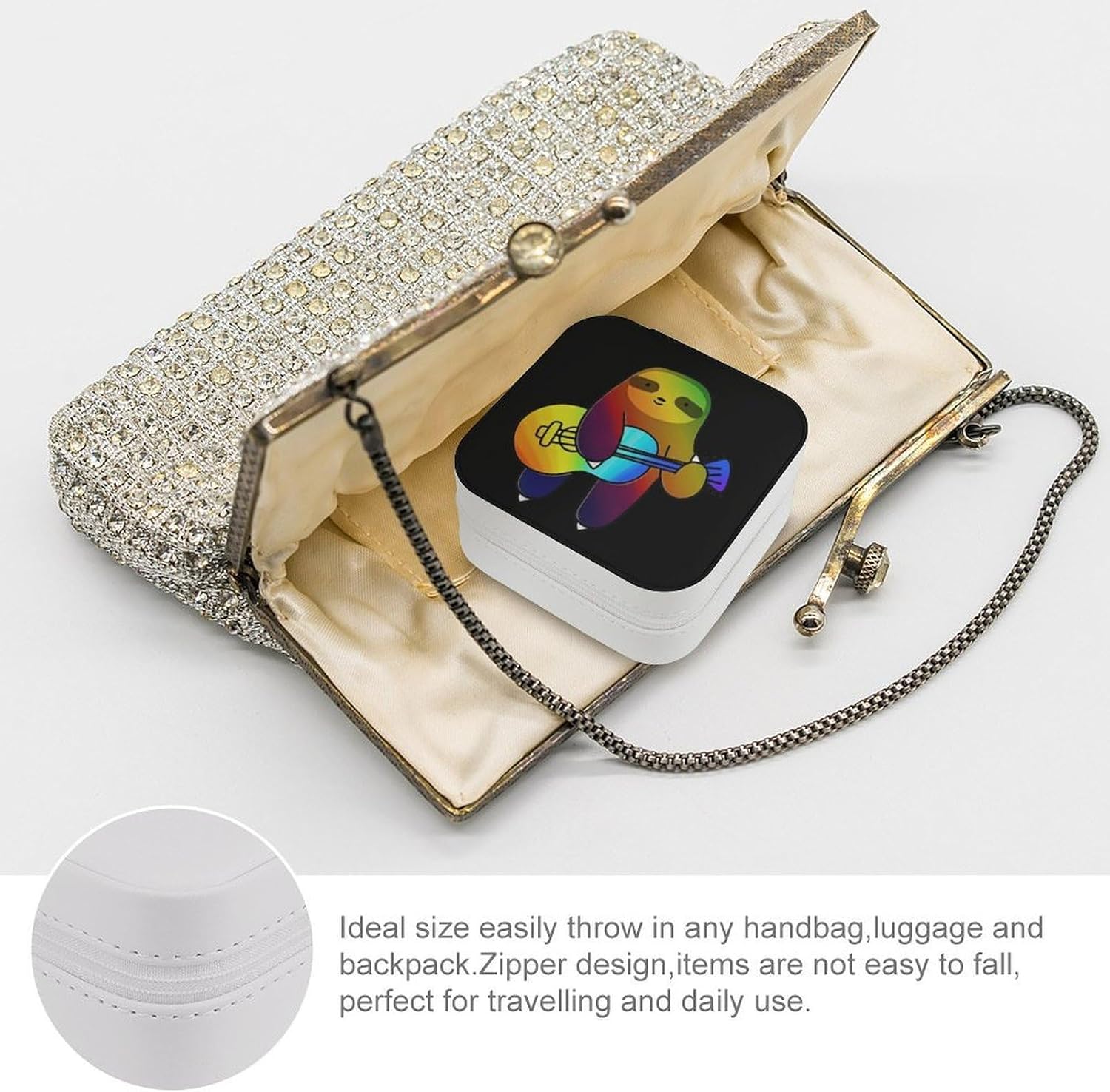 Guitar Sloth Rainbow Love Music Jewelry Box Portable Travel Storage Case Organizer for Womens image 3