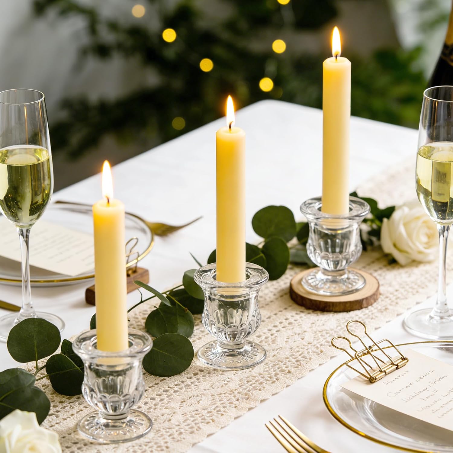 Clear Glass Taper Candle Holders 6PCS, Thicker Glass Candlestick Holders