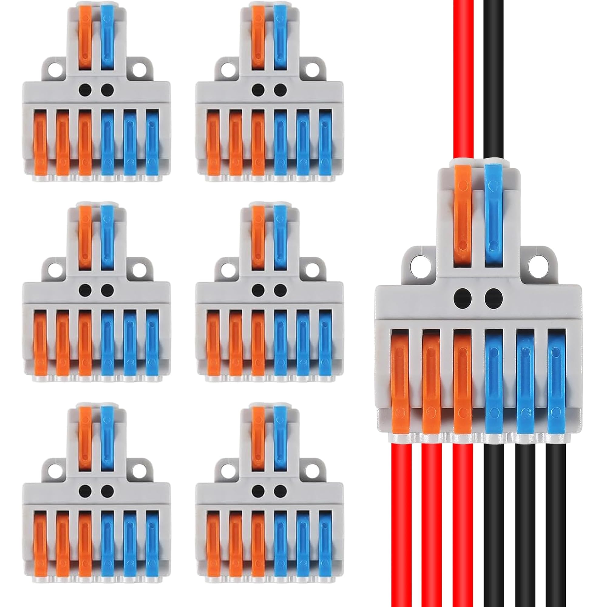 Bellox 6Pcs Lever Wire Connectors(2 in 6 Out), 28-12 AWG Quick Wiring Cable Connector, Push-in Splitter Cable Splicing Butt Terminal Block Jointer for Circuit Inline Splices Home, Electrician Use-image-43