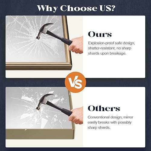 Miniatura 7 de Espejo vintage dorado, espejo antiguo de oro arqueado de 24 x 36 pulgadas para repisa de chimenea, espejos de baño de latón barroco para pared con