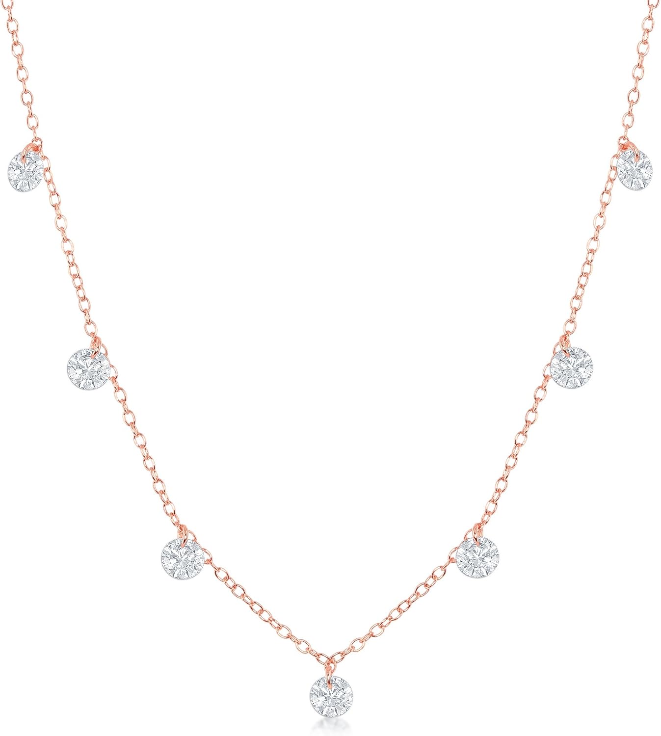 Sterling Silver or Rose Tone High Polish Dangling Cubic Zirconia 16+2" Necklace