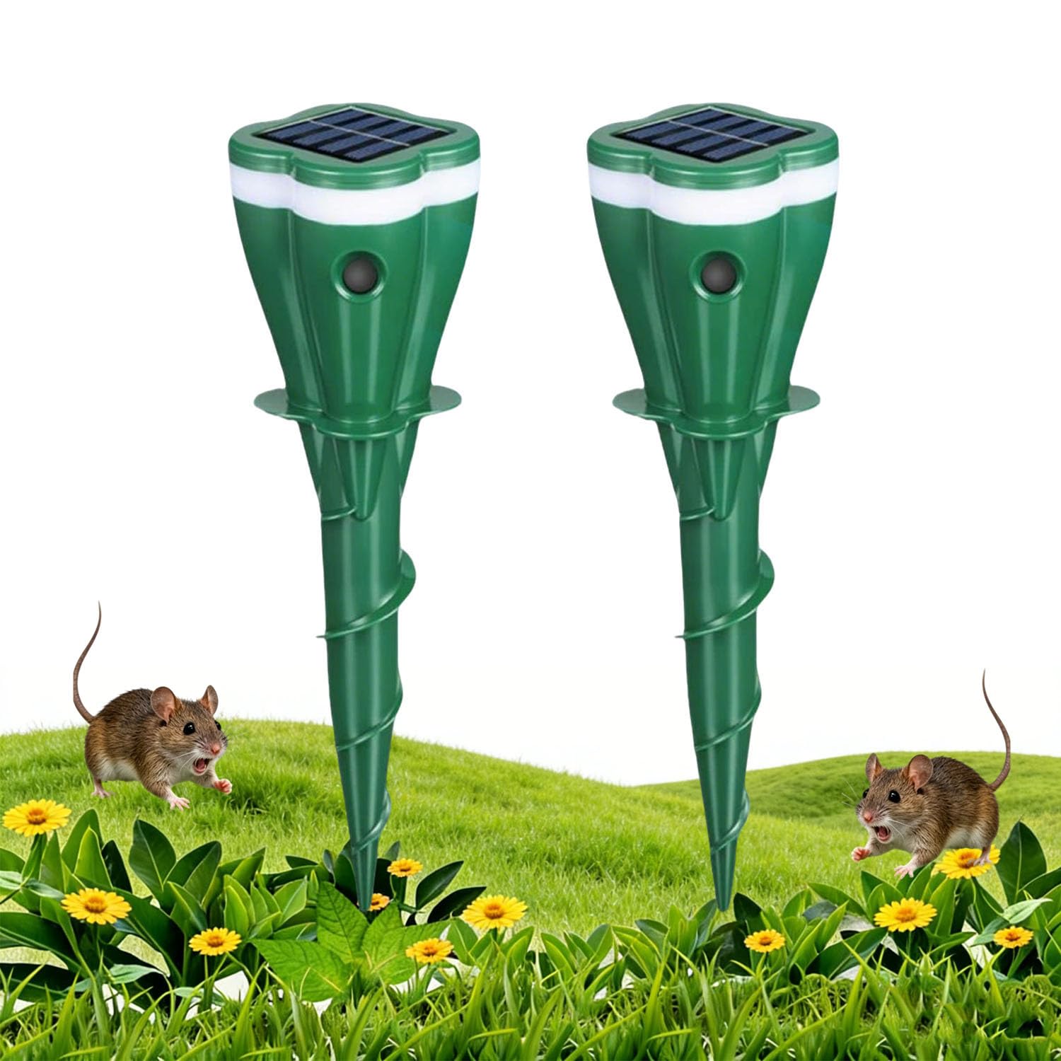 Pali ad ultrasuoni ad energia solare per prato, asta vibrante con design filettato, dispositivo impermeabile per animali da esterno per talpa, arvicola, gopher, serpente, puzzola, marmotta, protezione