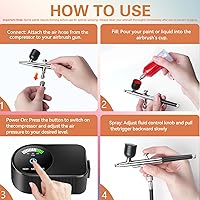 Vista 6 de Kit de aerógrafo con compresor de aire, cepillo de aire de alta presión de 22/30/50 PSI, sin obstrucción con boquilla de 0.2/0.3/0.020 in, ideal