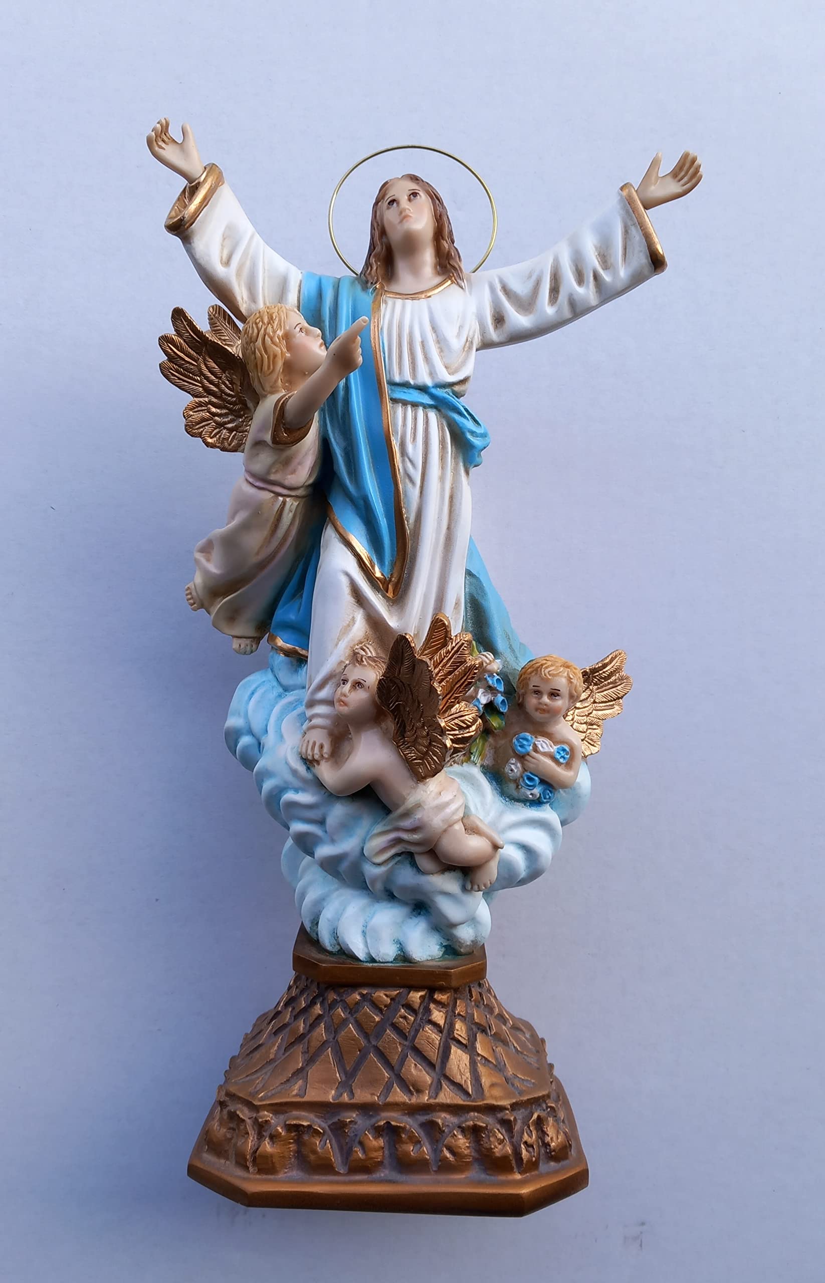 Generico ArteSacraCaravaggio Statua della Madonna Immacolata Concezione, Miracolosa, braccia aperte, cm 34 (13,38 inches) in resina decorata a mano di produzione artigianale