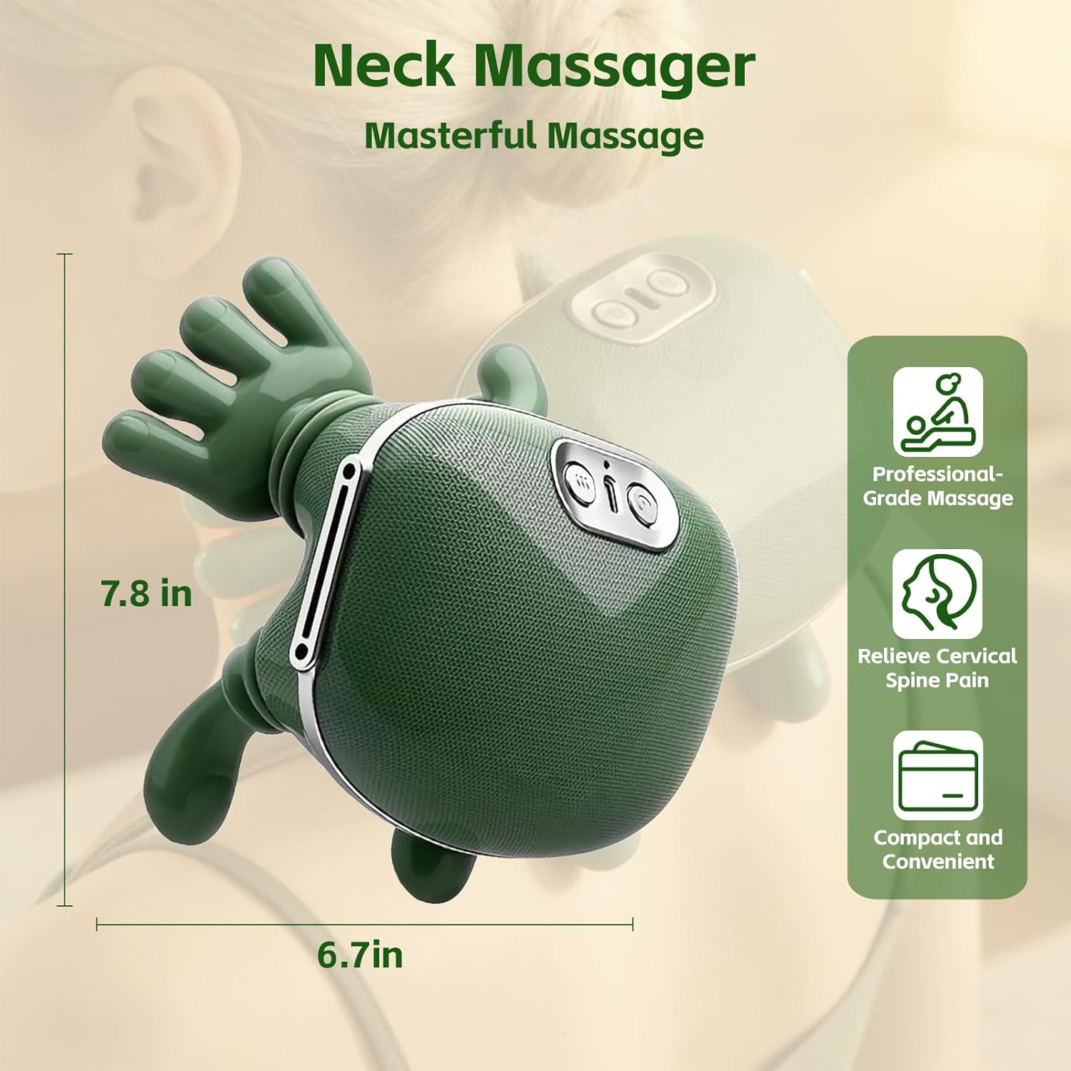 2026 Premium Back and Neck Massager with Heat, Simulated Human Hand Design Shoulder Massage 4D Kneading, Compact Design with Soft Silicone Massage Heads for Relaxation and Comfort
