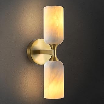Natural Alabaster Wall Sconce Light Marble Wall Light Bathroom Vanity Sconce Mid Century Stone Wall Mount Light Gold Wall Light Fixture for Bedroom Living Room Kitchen Cafe Stairs