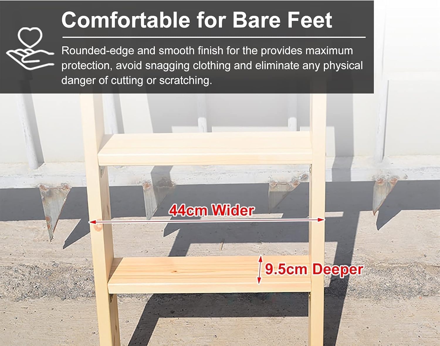 Escalera de madera resistente para cama doble de 3/4/5 peldaños con soporte de gancho y patas antideslizantes, fácil de montar (marrón, 100 cm)