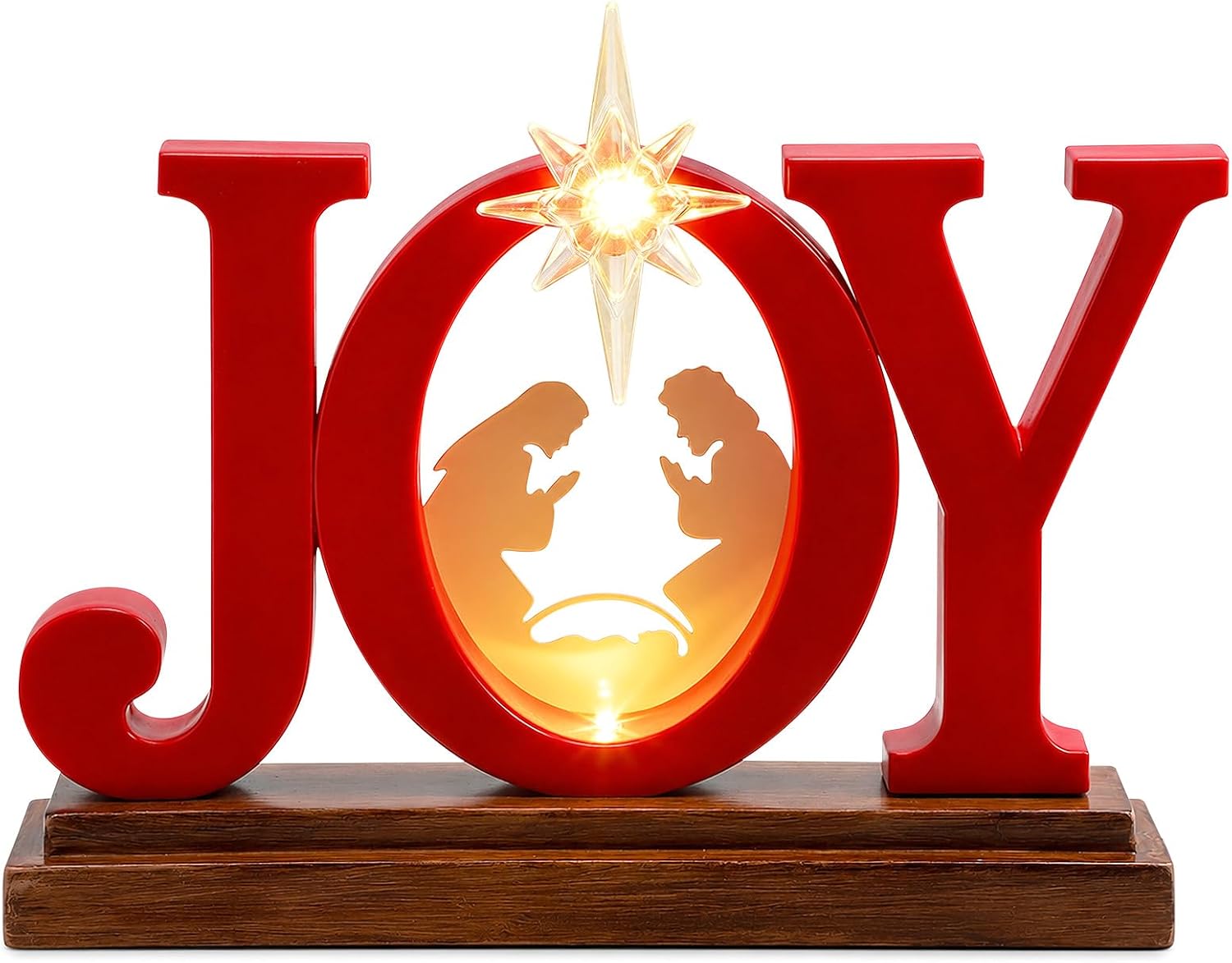 Christmas JOY Nativity Decor with Lights, Resin Jesus Tabletop Decoration