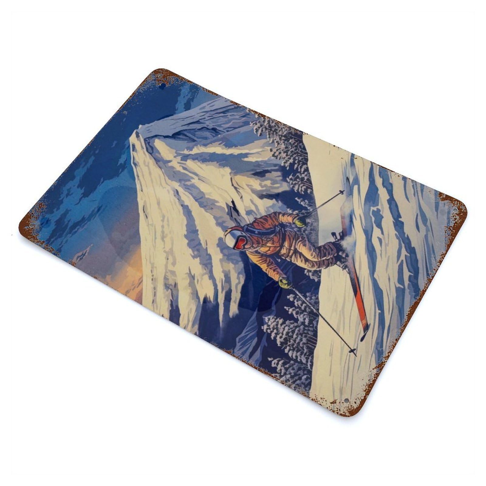 Garage Style Snowboard Japanese Rust Effect Tin Sign 11.8"x7.9", Industrial Home Decor for Bar And Workshop