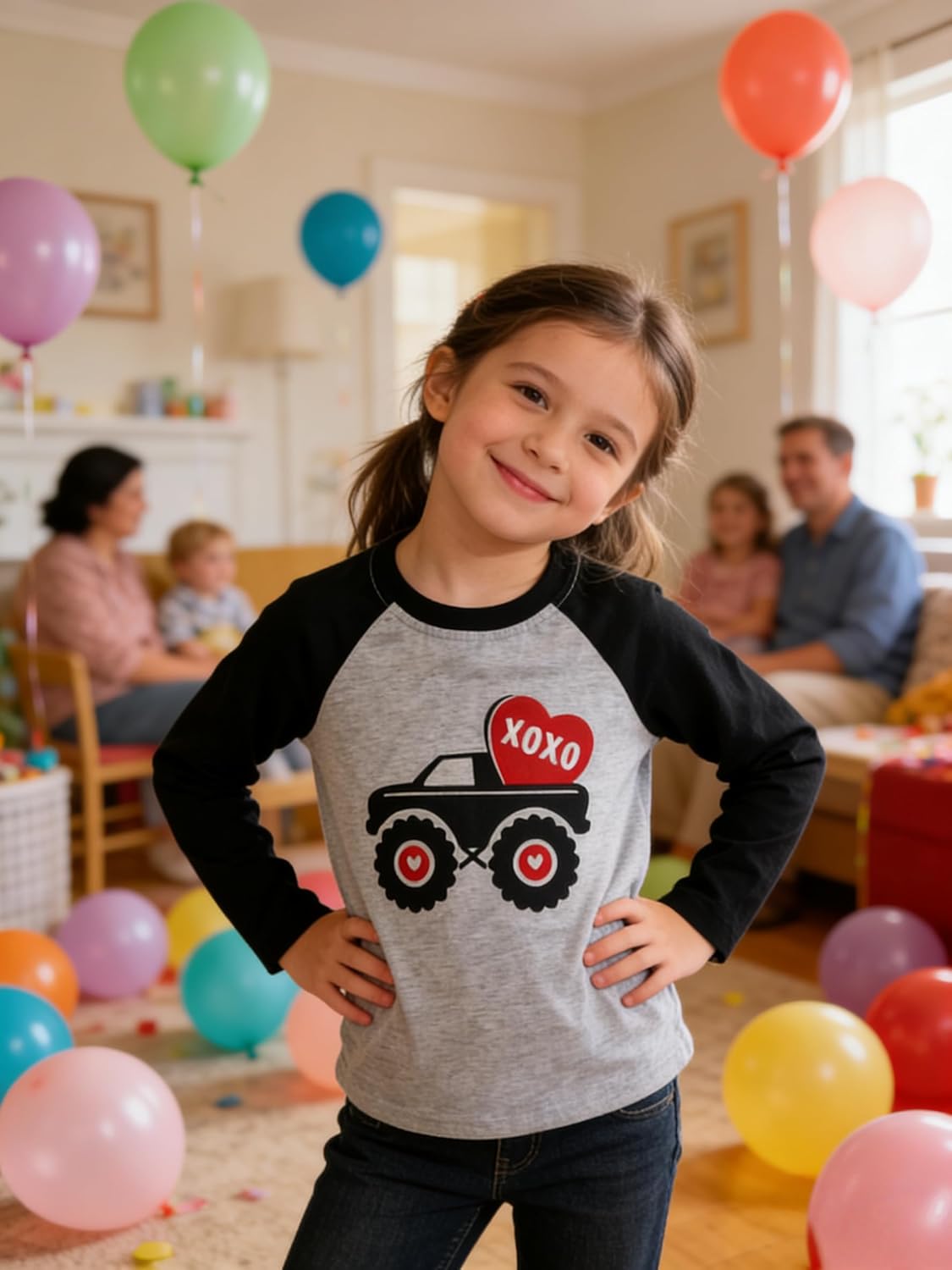 Kids Valentines Shirt Boys Girls Valentines Day Shirt Truck Dinosaur Love Heart Tees Toddler Raglan Long Sleeve Tops - Image 2